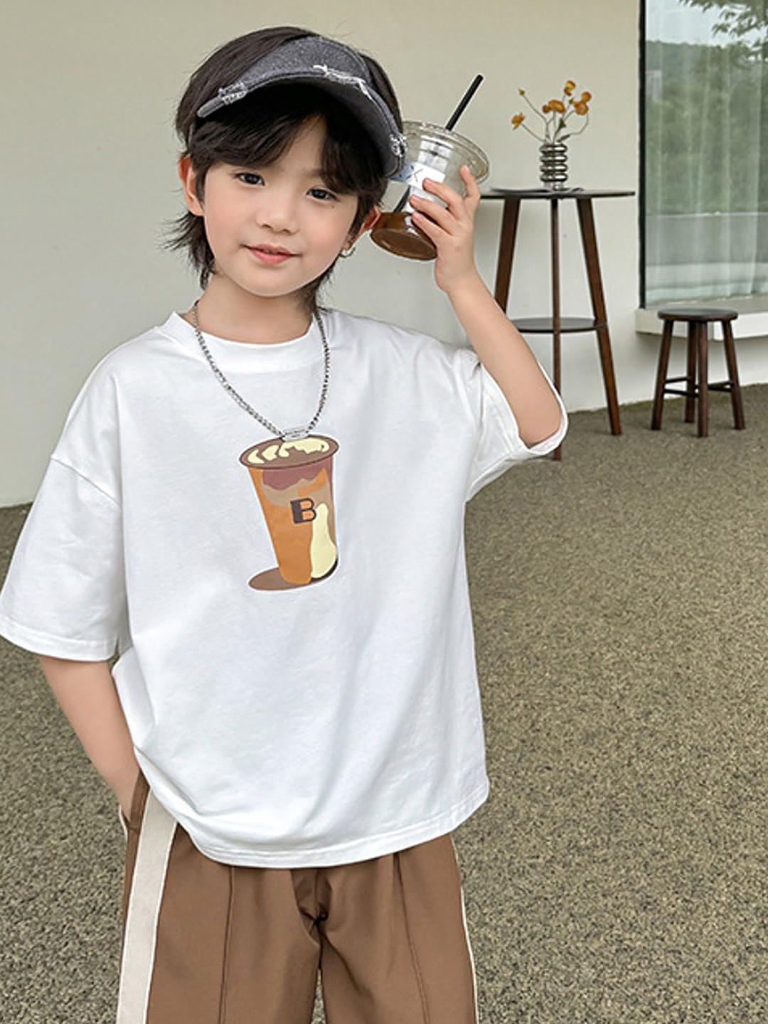 

LULU & SKY Boys Graphic Printed Round Neck Cotton Oversized T-shirt, White