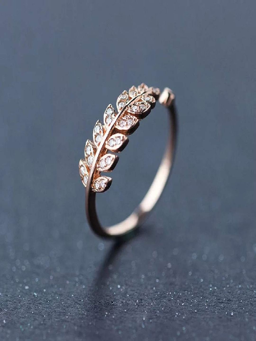 

DressBerry Rose-Gold Plated Cubic Zirconia Studded Leaf Adjustable Open Finger Ring