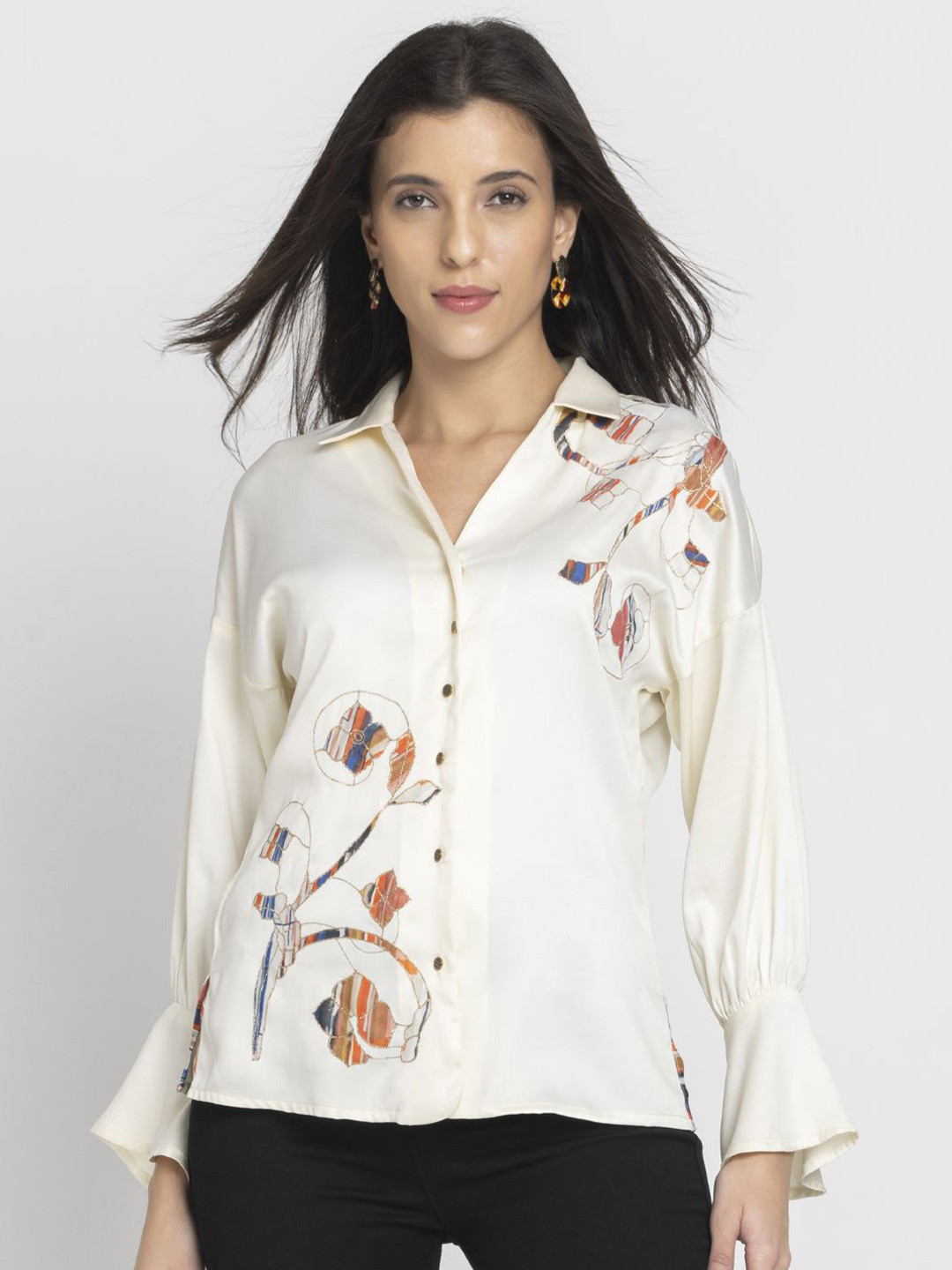 

SHAYE Women Smart Floral Opaque Casual Shirt, Beige