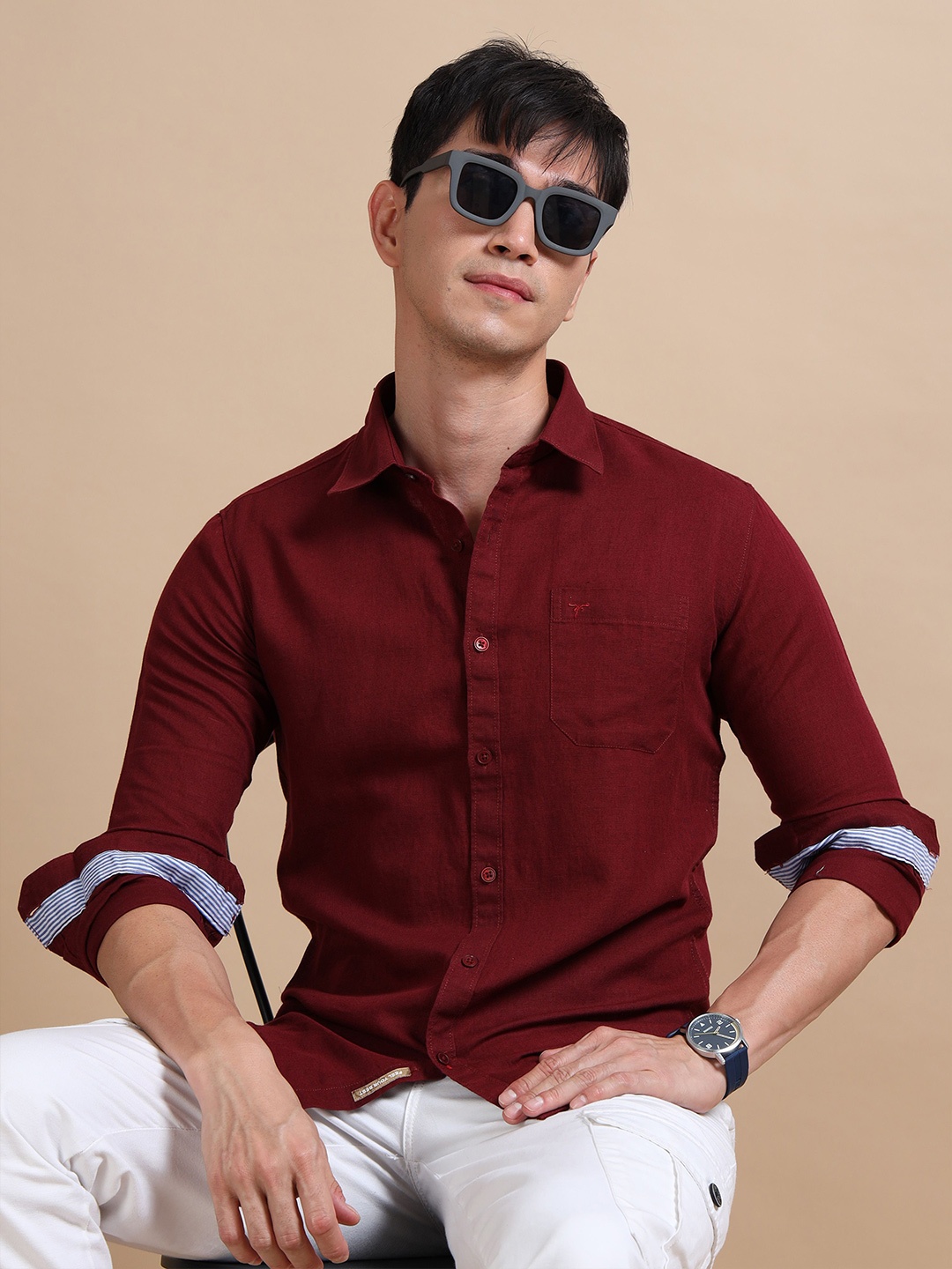 

RIGS AND RAGS Men Smart Semi Sheer Casual Shirt, Maroon