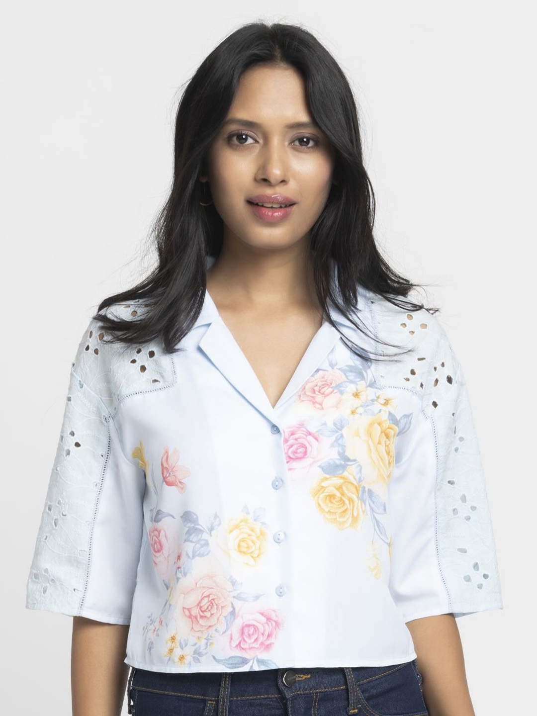 

SHAYE Women Relaxed Floral Opaque Casual Shirt, Blue