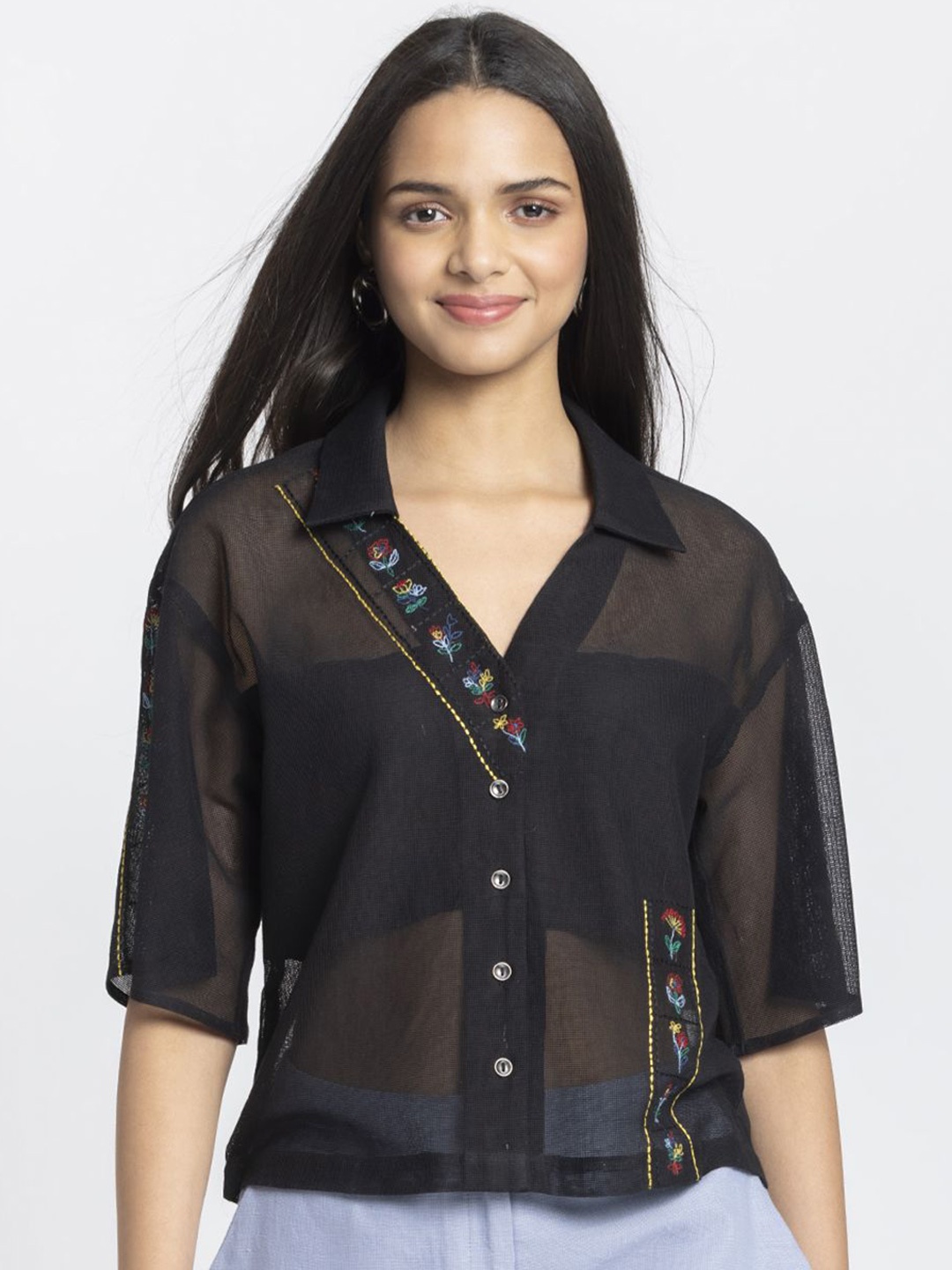 

SHAYE Women Relaxed Opaque Casual Shirt, Black