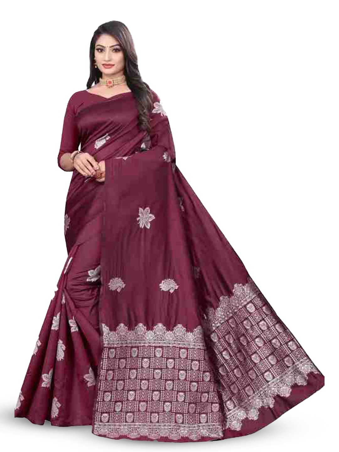 

Aika Woven Design Zari Pure Silk Banarasi Saree, Maroon