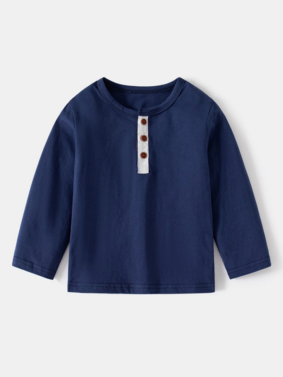 

LULU & SKY Boys Solid Henley Neck Cotton T-shirt, Navy blue