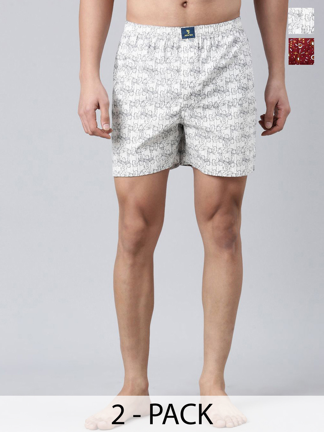 

JOVEN Pack Of 2 Printed Pure Cotton Boxers JB2P-IMWG, White