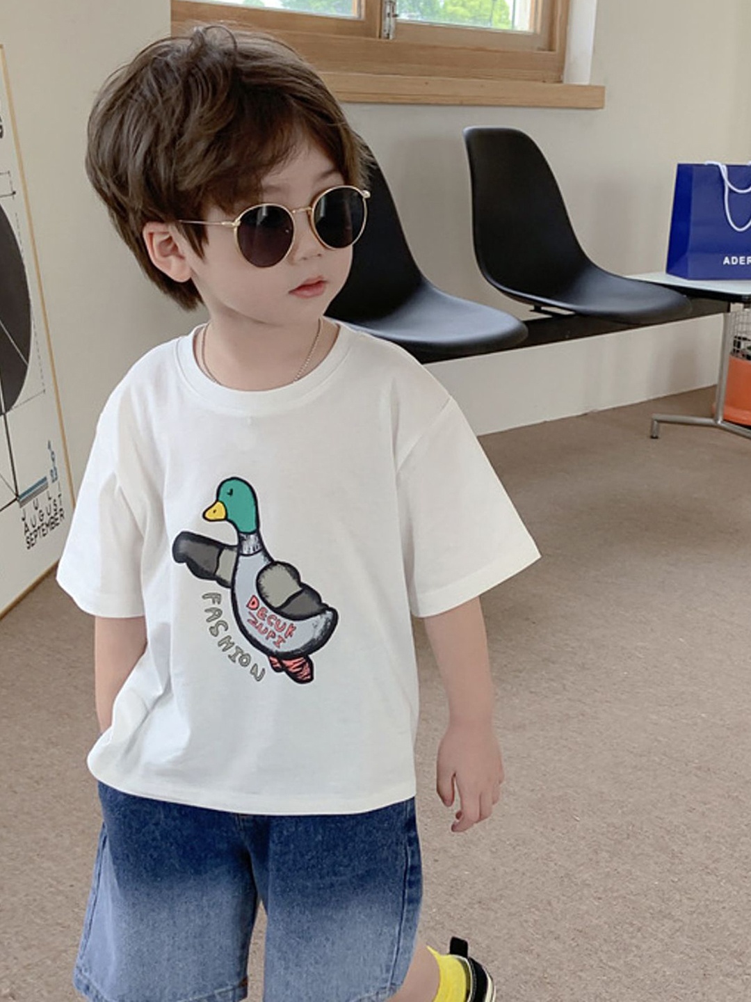 

LULU & SKY Boys Graphic Printed Round Neck Cotton Oversized T-shirt, White