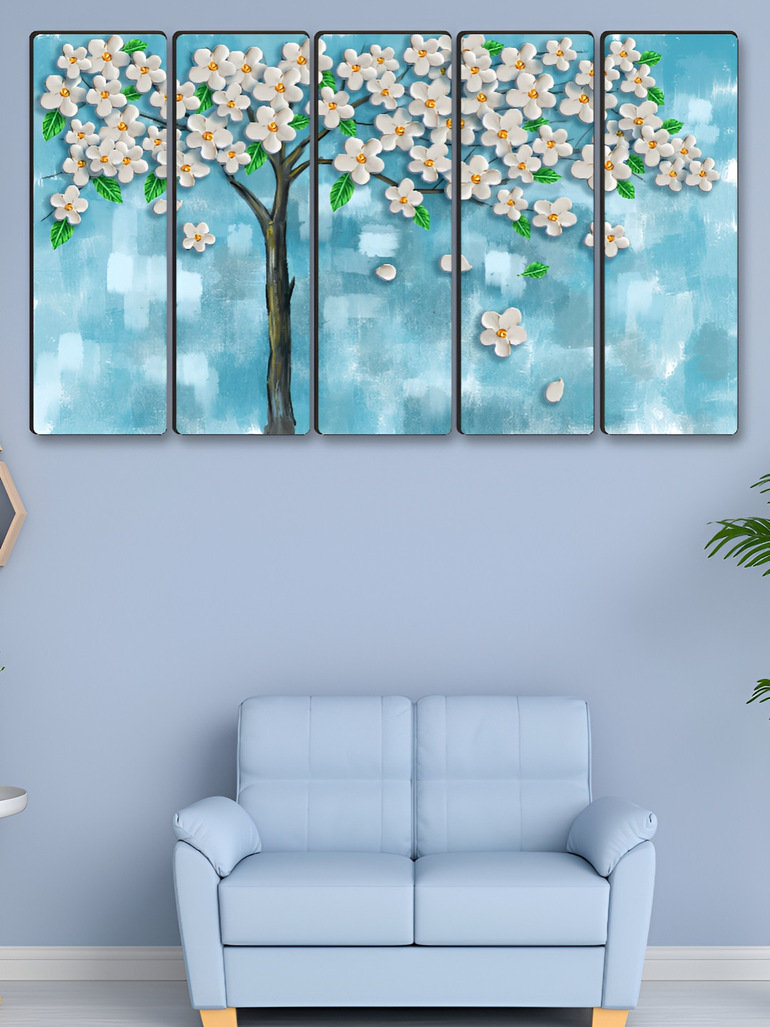

Myntra Elegant Homes Blue & White 5 Piece Floral & Botanical Printed Canvas Wall Arts