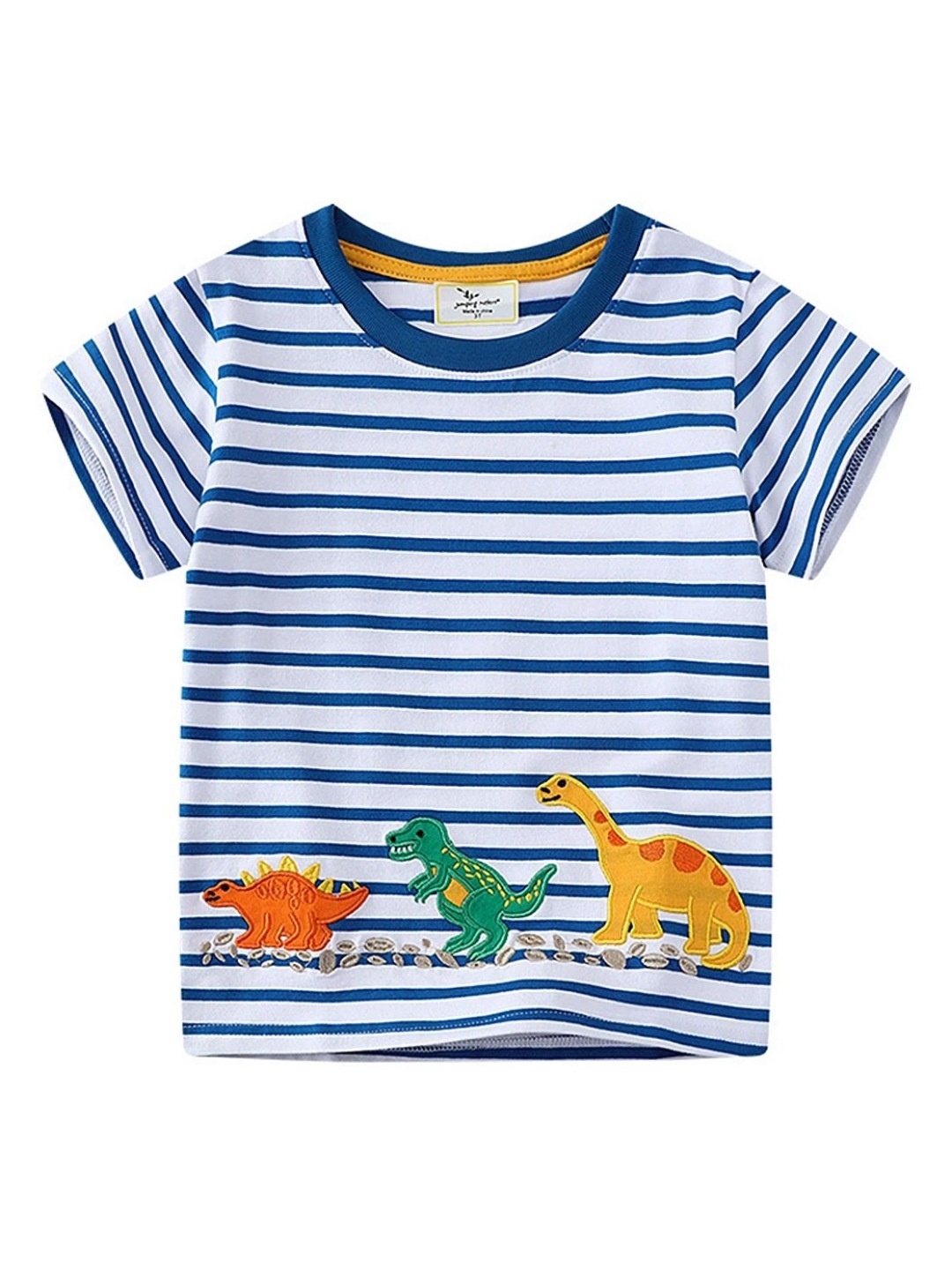 

LULU & SKY Boys Floral Striped Organic Cotton Applique T-shirt, Blue