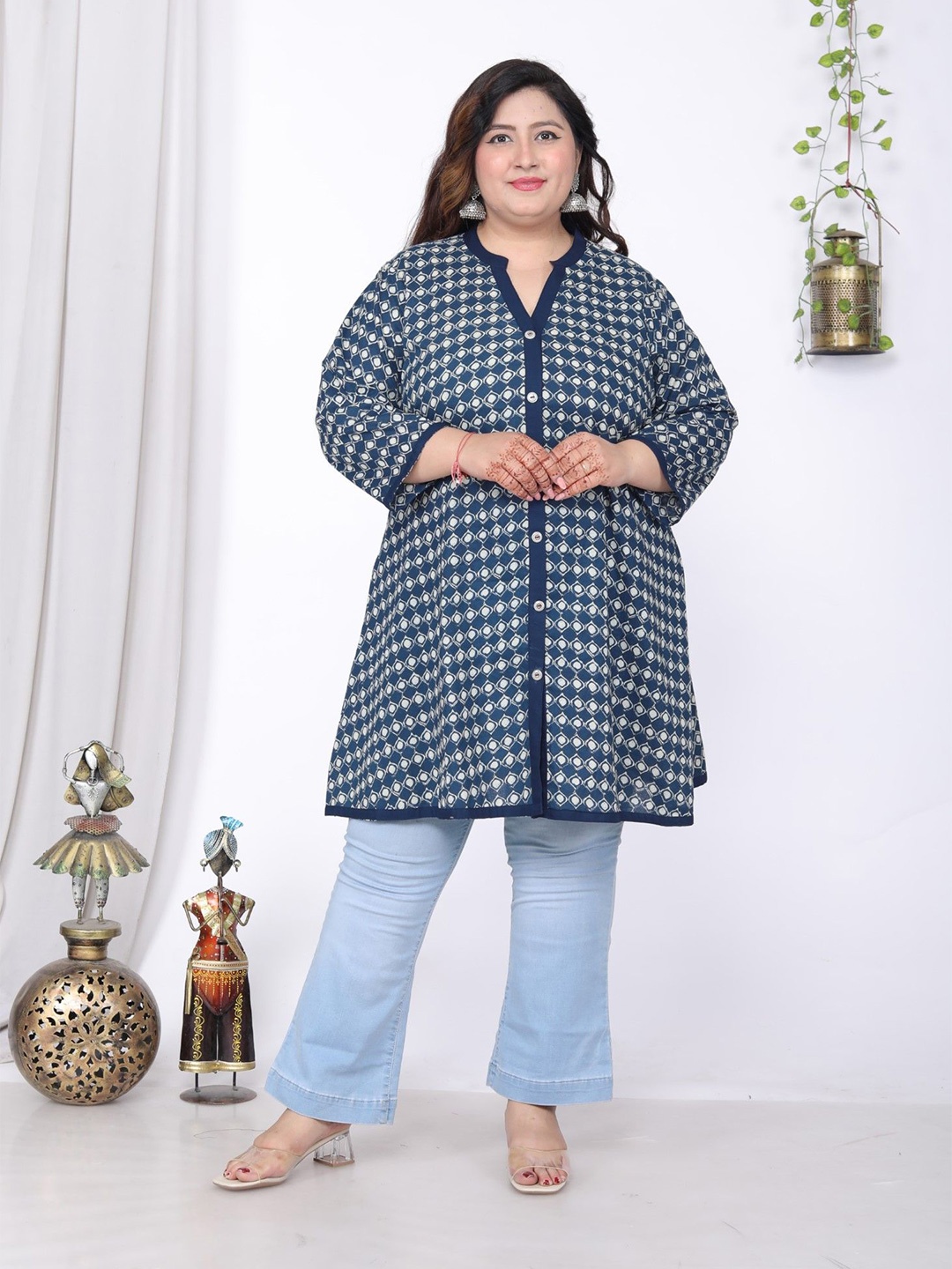

KALINI Ethnic Motifs Print A-Line Dress, Blue