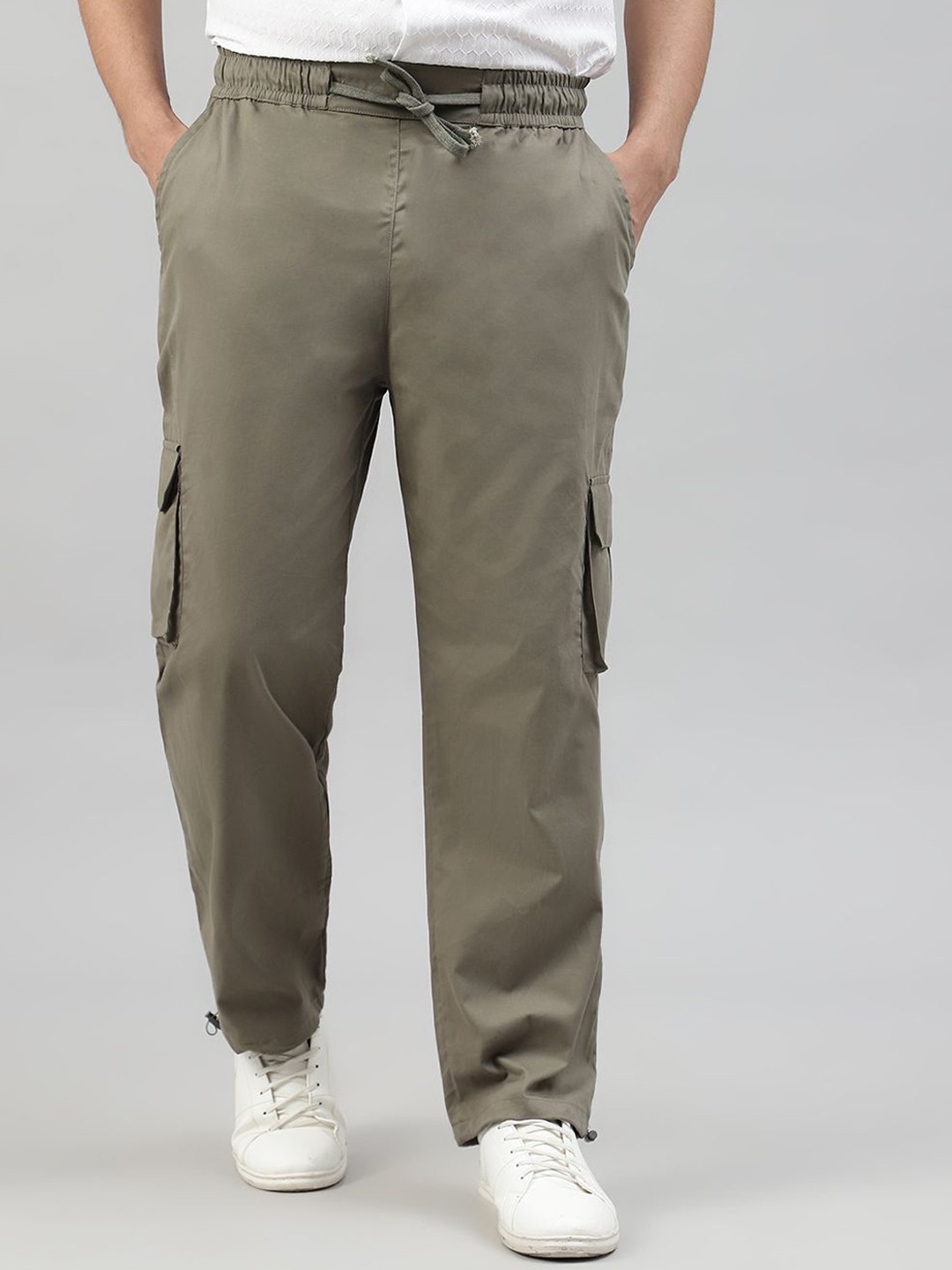 

DRIPCULT Men Cotton Baggy Fit Cargo Trousers, Green