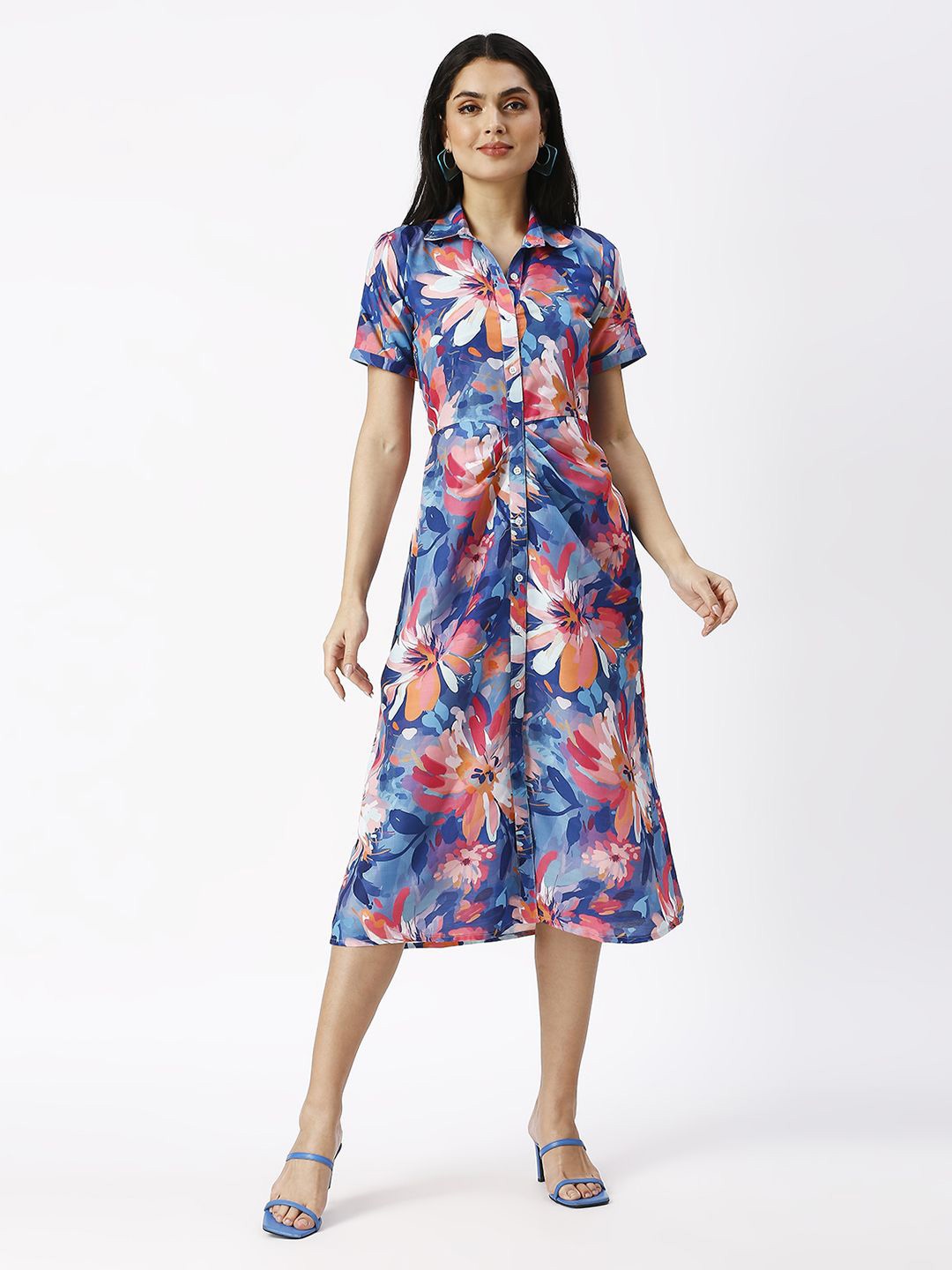 

Noia Floral Print Shirt Midi Dress, Blue