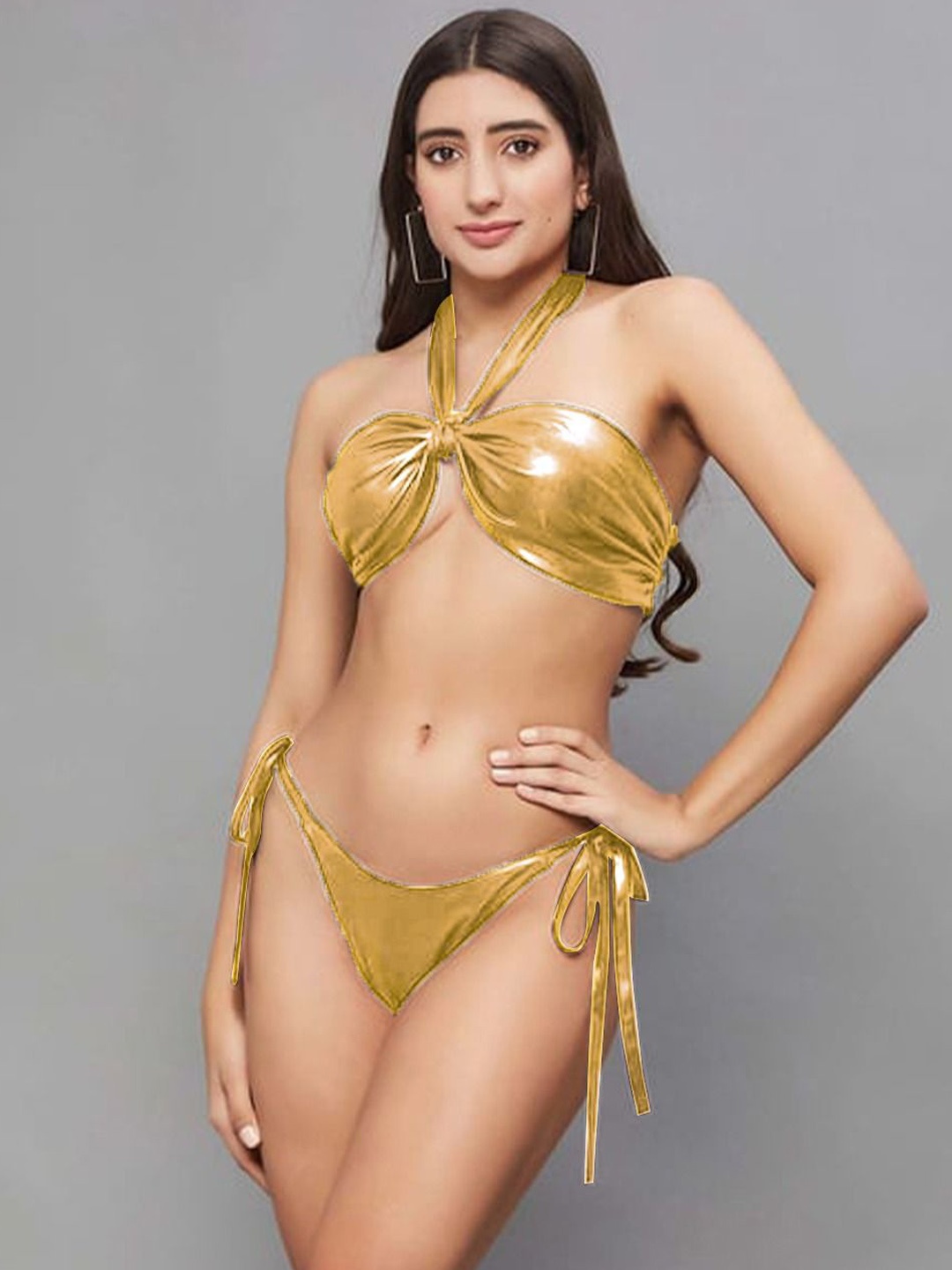 

KRENOZ Halter Neck Swim Bikini Set, Gold