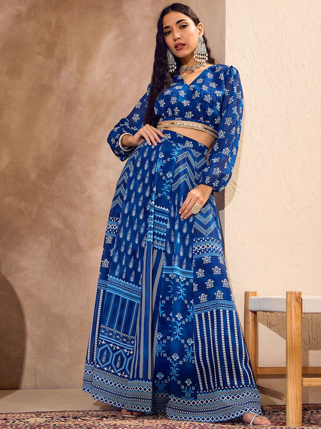 

Shae by SASSAFRAS Printed Ready to Wear Lehenga &, Blue