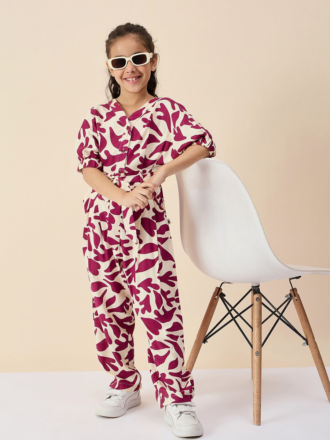 

Stylo Bug Girls Printed Basic Jumpsuit, Maroon