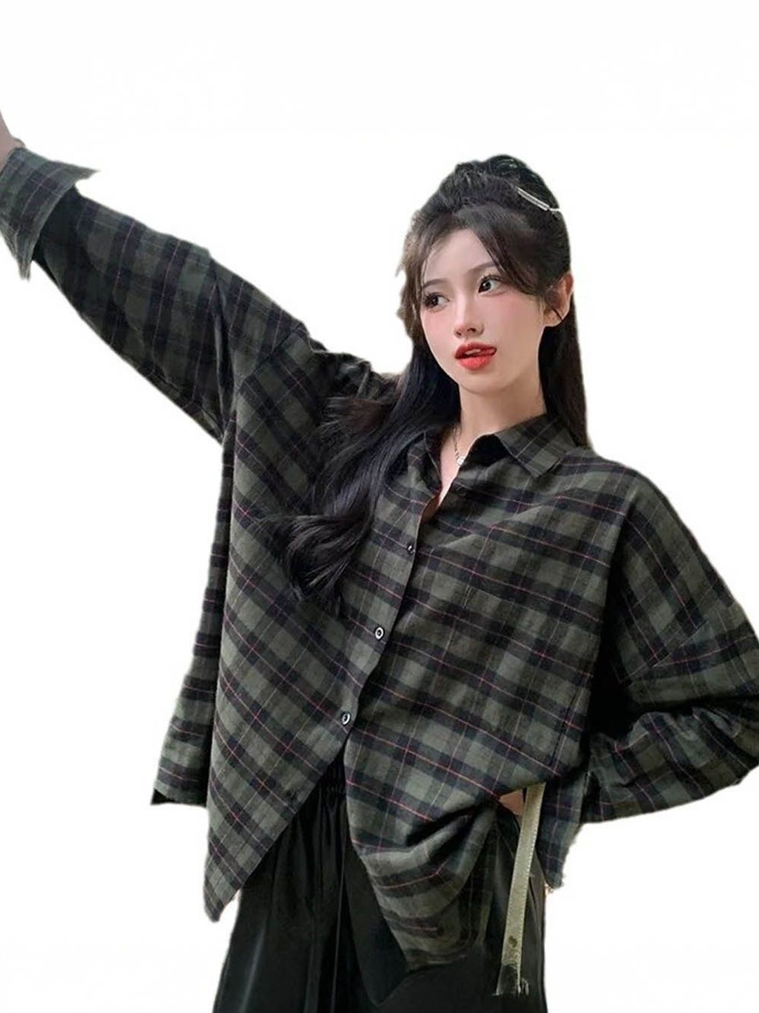 

StyleCast Women Opaque Checked Casual Shirt, Black