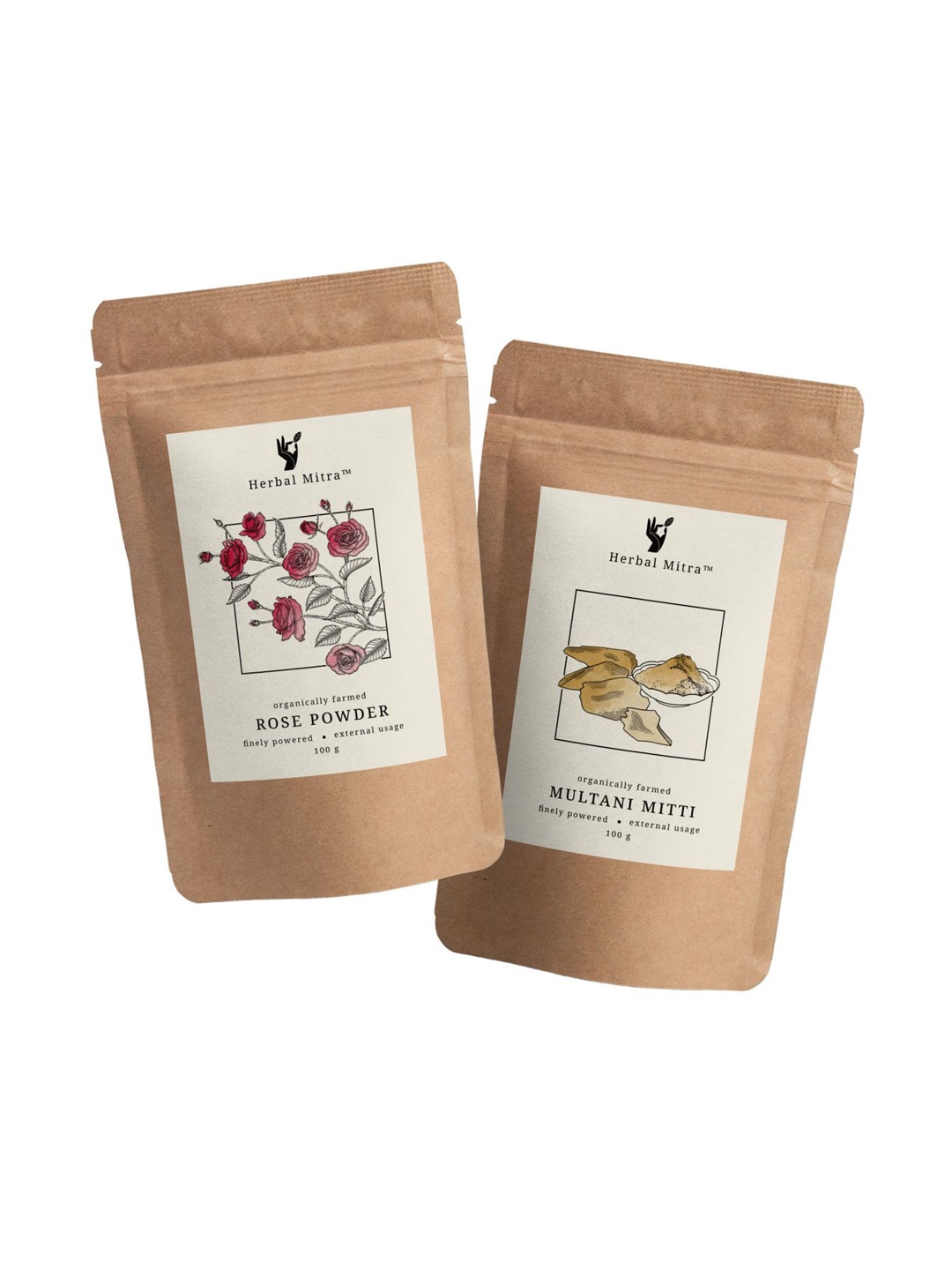 

Herbal Mitra Set Of 2 Natural & Pure Rose And Multani Mitti Powder Face Pack - 100 g Each, Brown