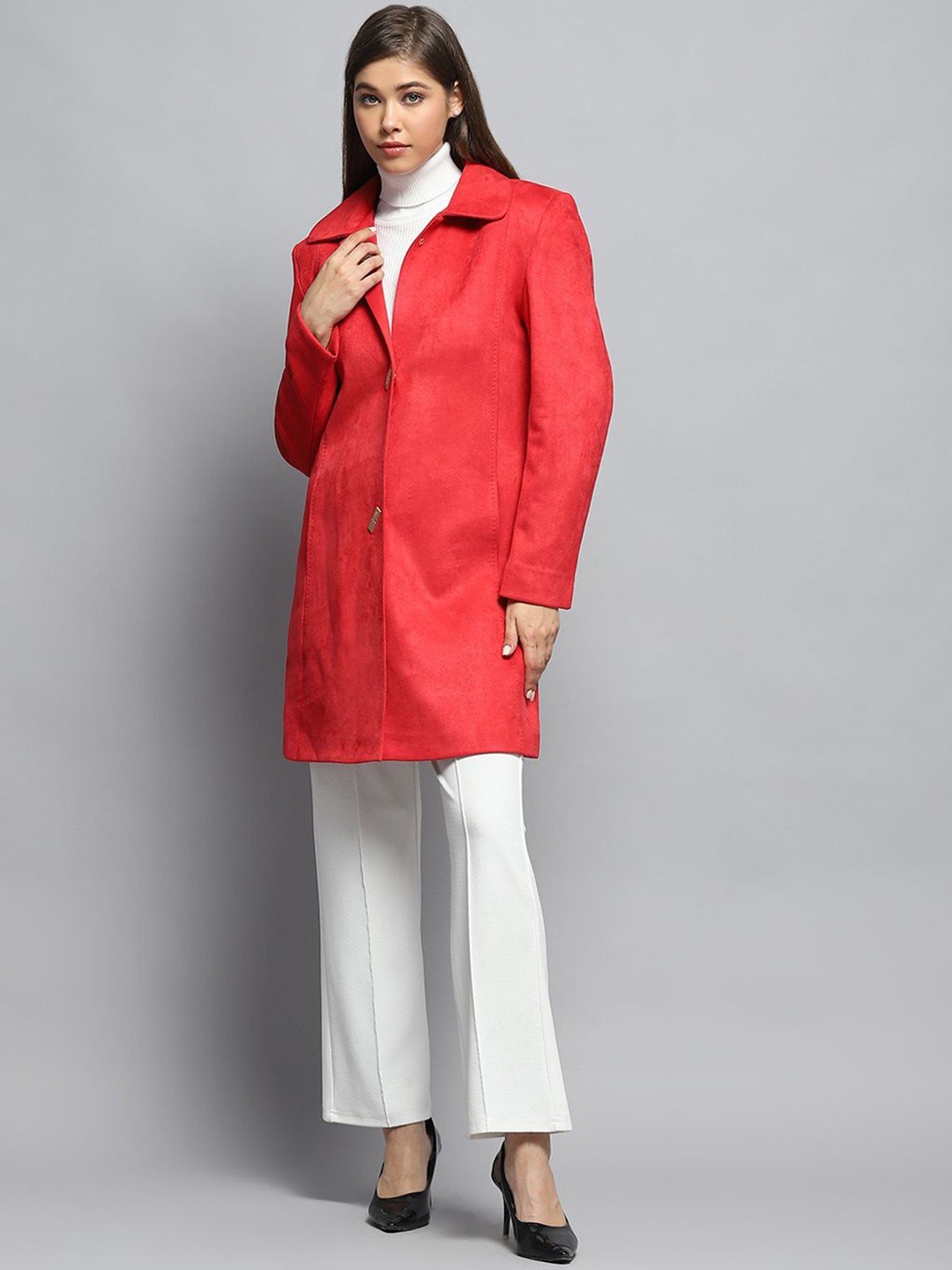 

Monte Carlo Spread Collared Full Sleeve Single-Breasted Coat, Rust