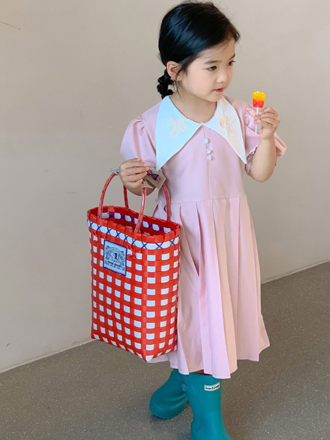 

LULU & SKY Girls Puff Sleeves Fit and Flare Dress, Pink