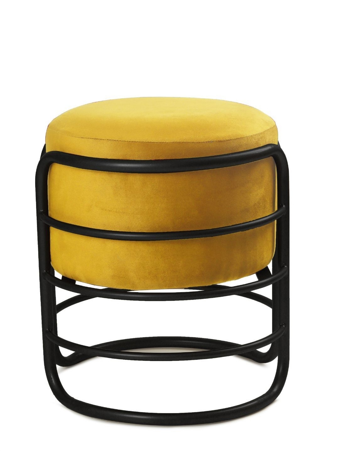 

Blck Homes Oliver Pouffe Yellow & Black Velvet & Metal Round Without Storage Ottoman