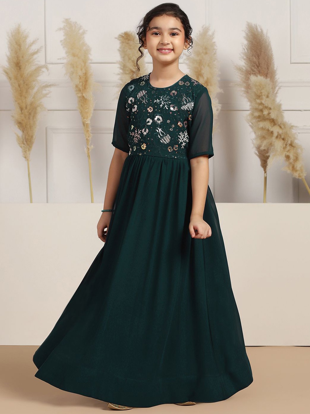 

Sangria Girls Embroidered Anarkali Maxi Dress, Teal