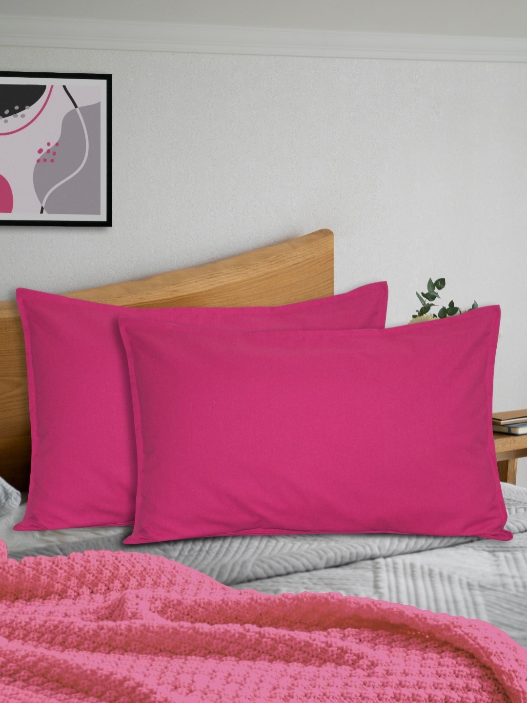 

HOME COLORS.IN Pink 2 Pieces Pure Cotton Rectangle Pillow Covers