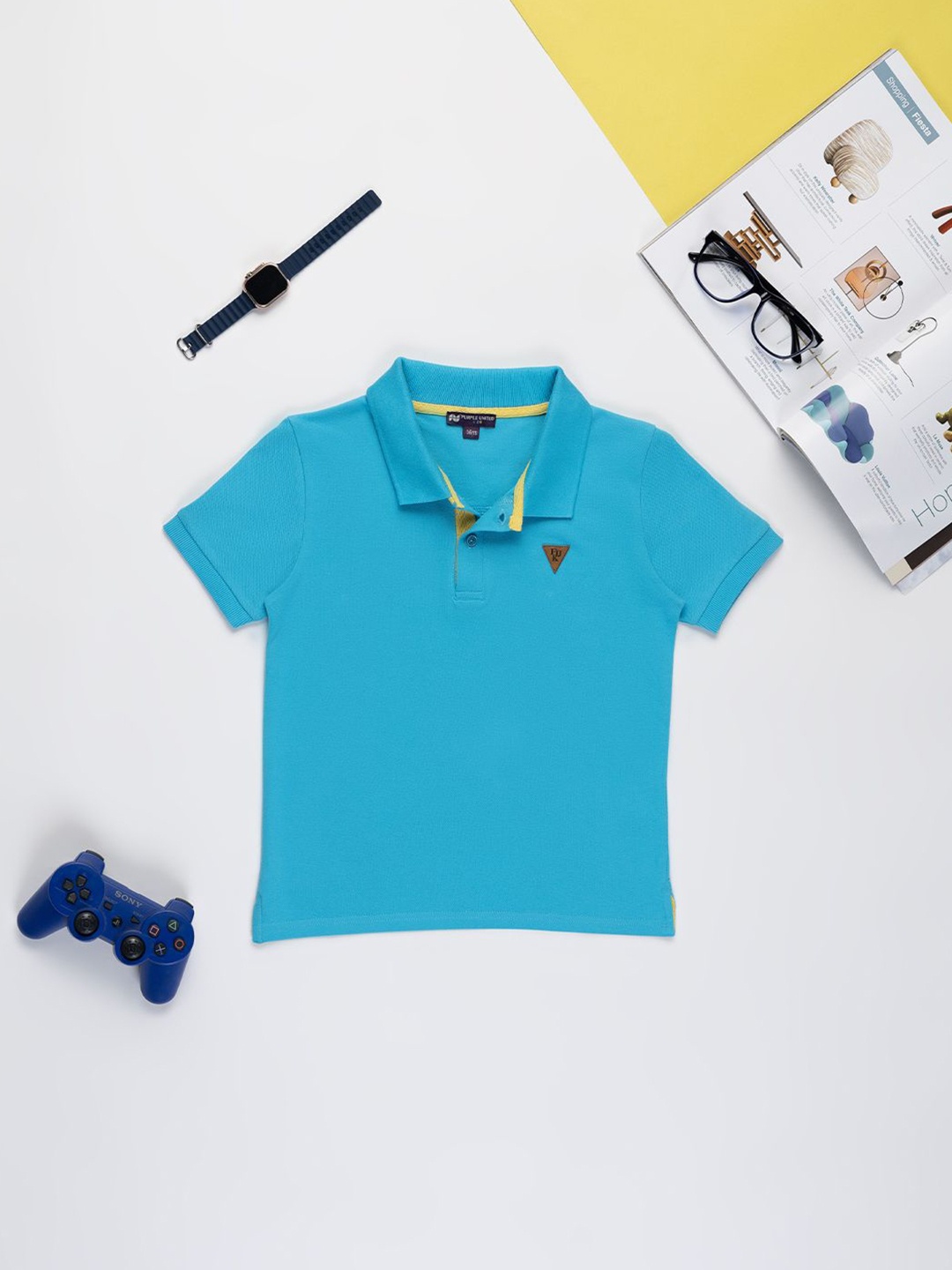 

Purple United Kids Boys Solid Polo Collar Cotton T-shirt, Turquoise blue