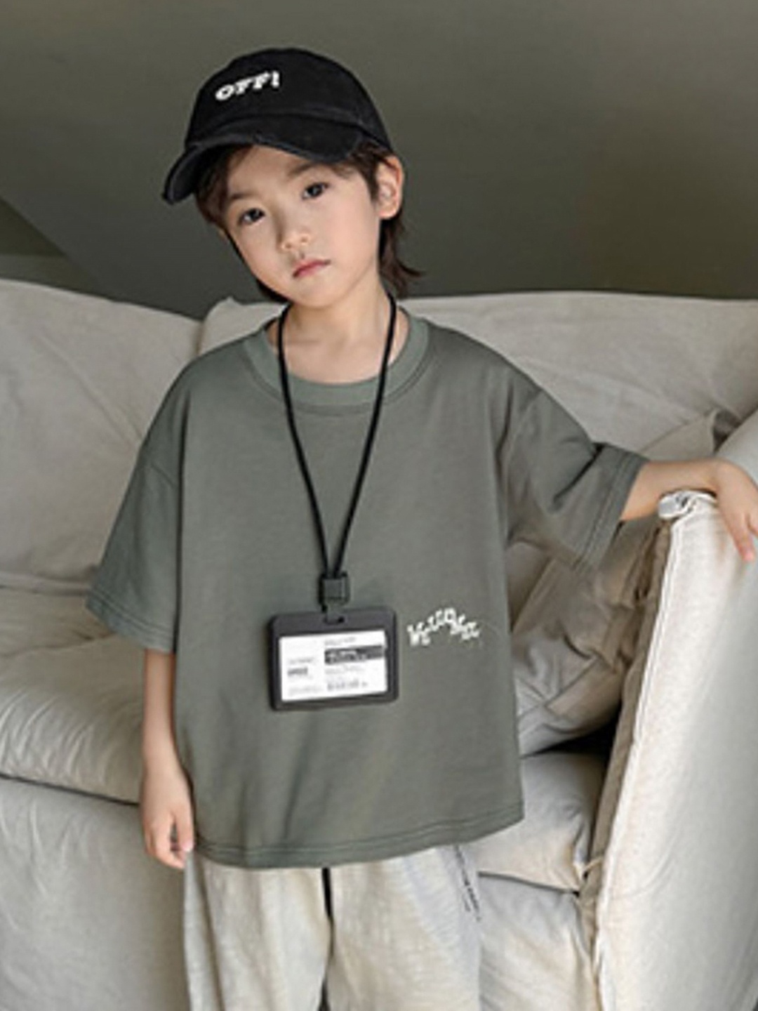 

LULU & SKY Boys Typography Printed Round Neck Cotton T-shirt, Green