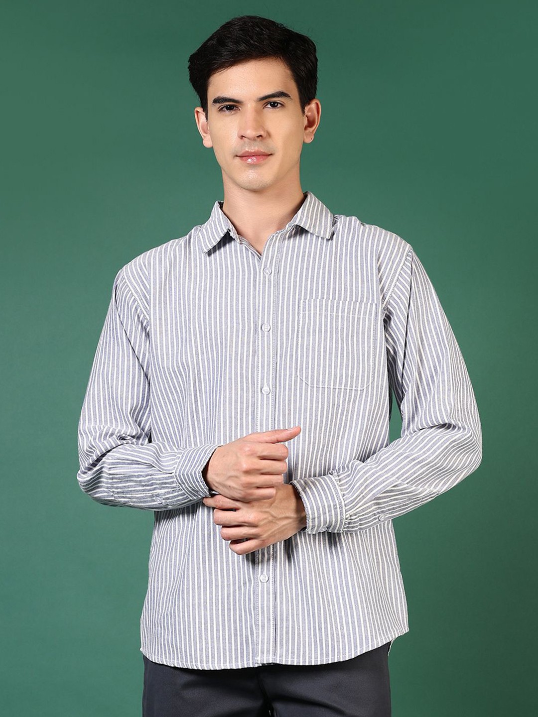 

V-Mart Men Opaque Striped Casual Shirt, Blue