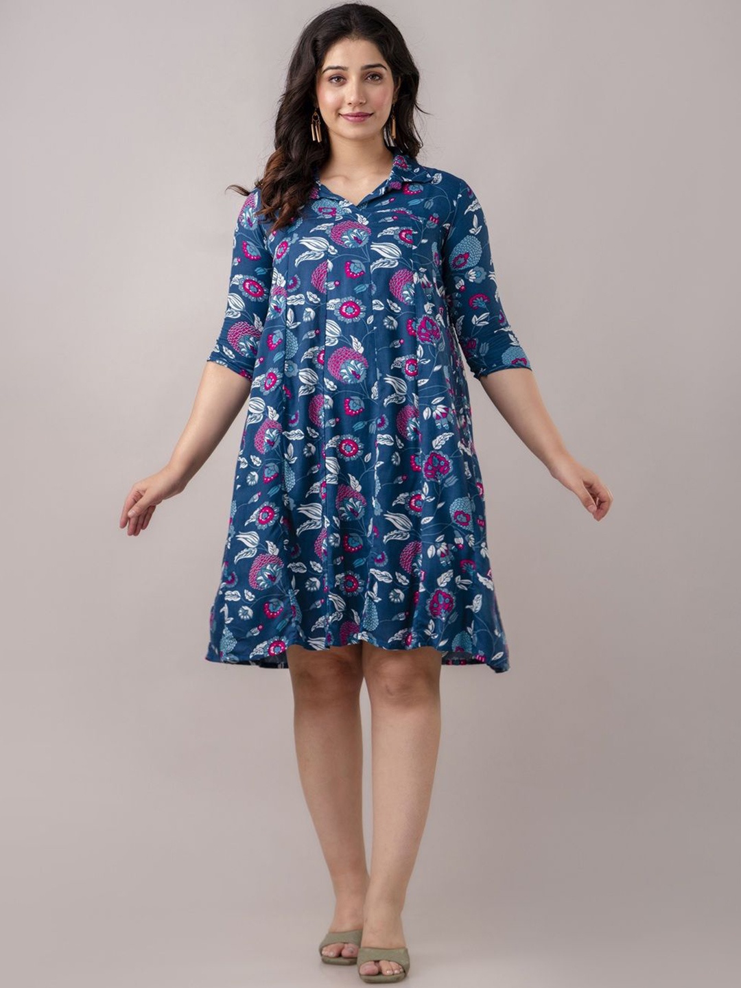 

Demirner Floral Print Fit & Flare Dress, Teal