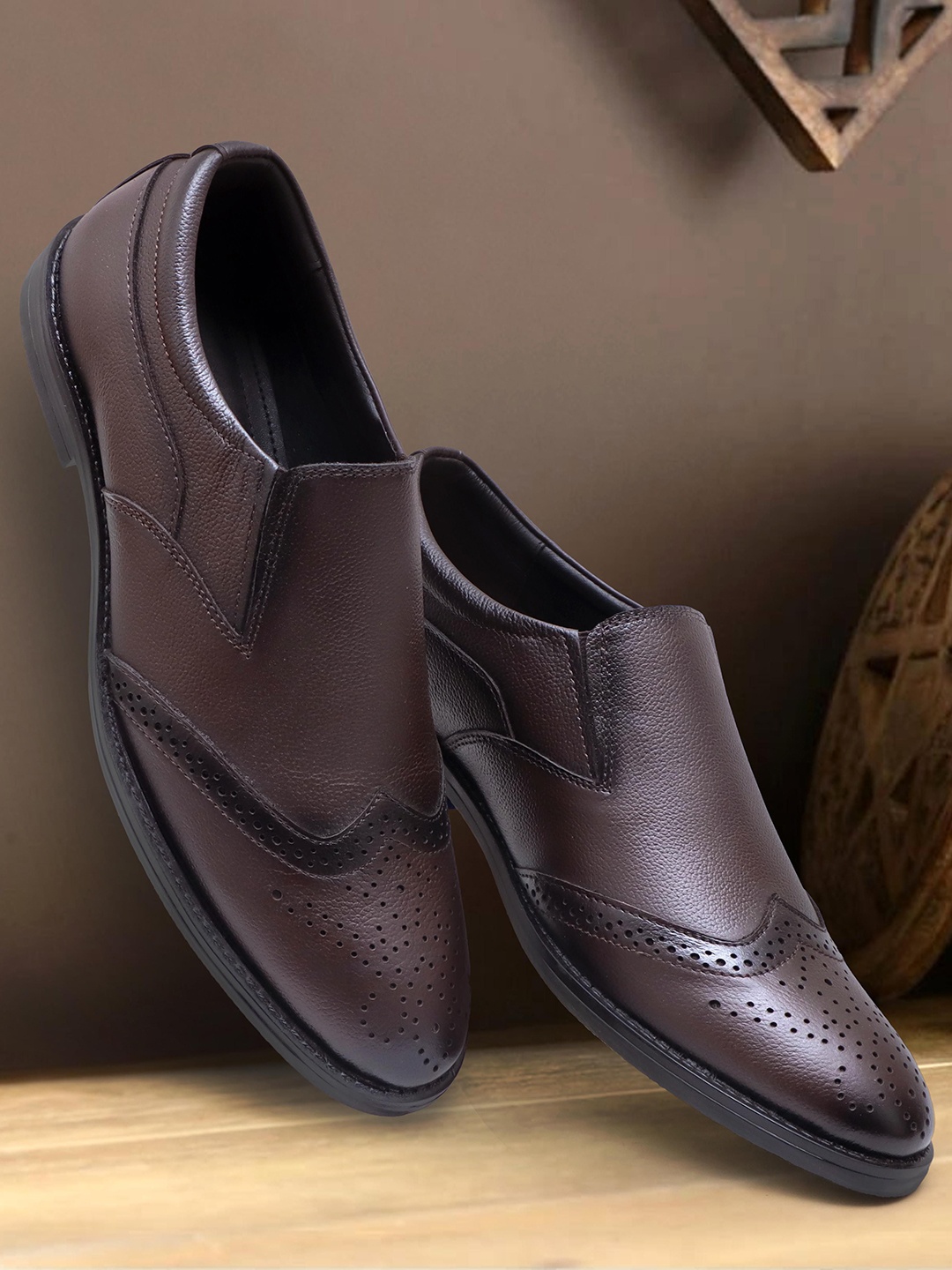 

ARAMISH Men Genuine Leather Formal Slip-On Shoes, Brown