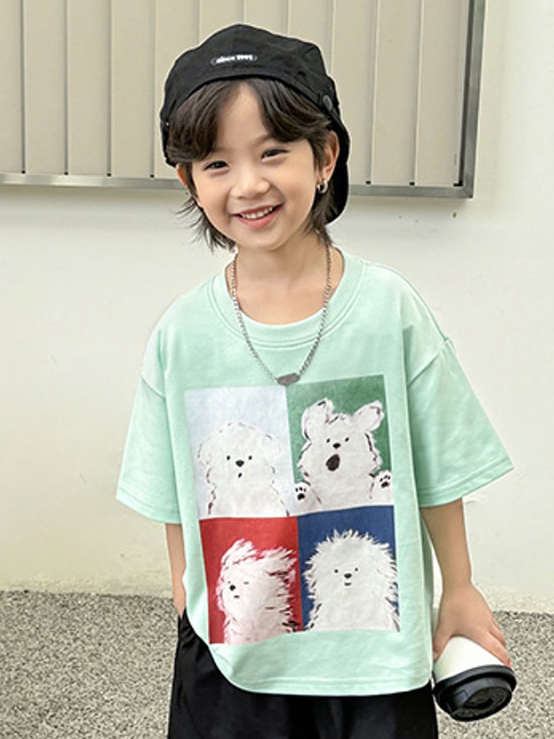 

LULU & SKY Boys Graphic Printed Round Neck Cotton Oversized T-shirt, Green