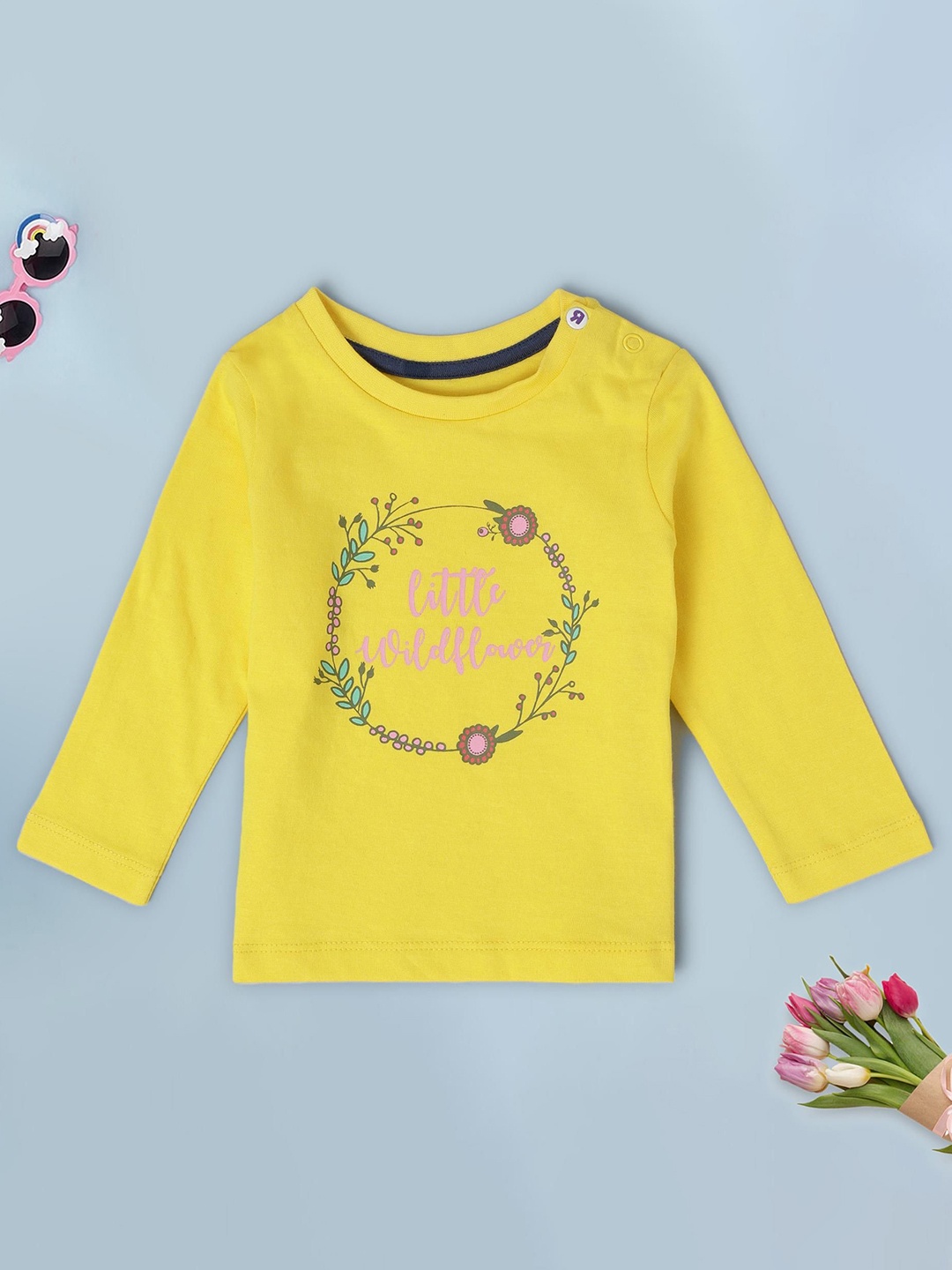 

Babies R Us Girls Graphic Printed Round Neck Cotton T-shirt, Yellow