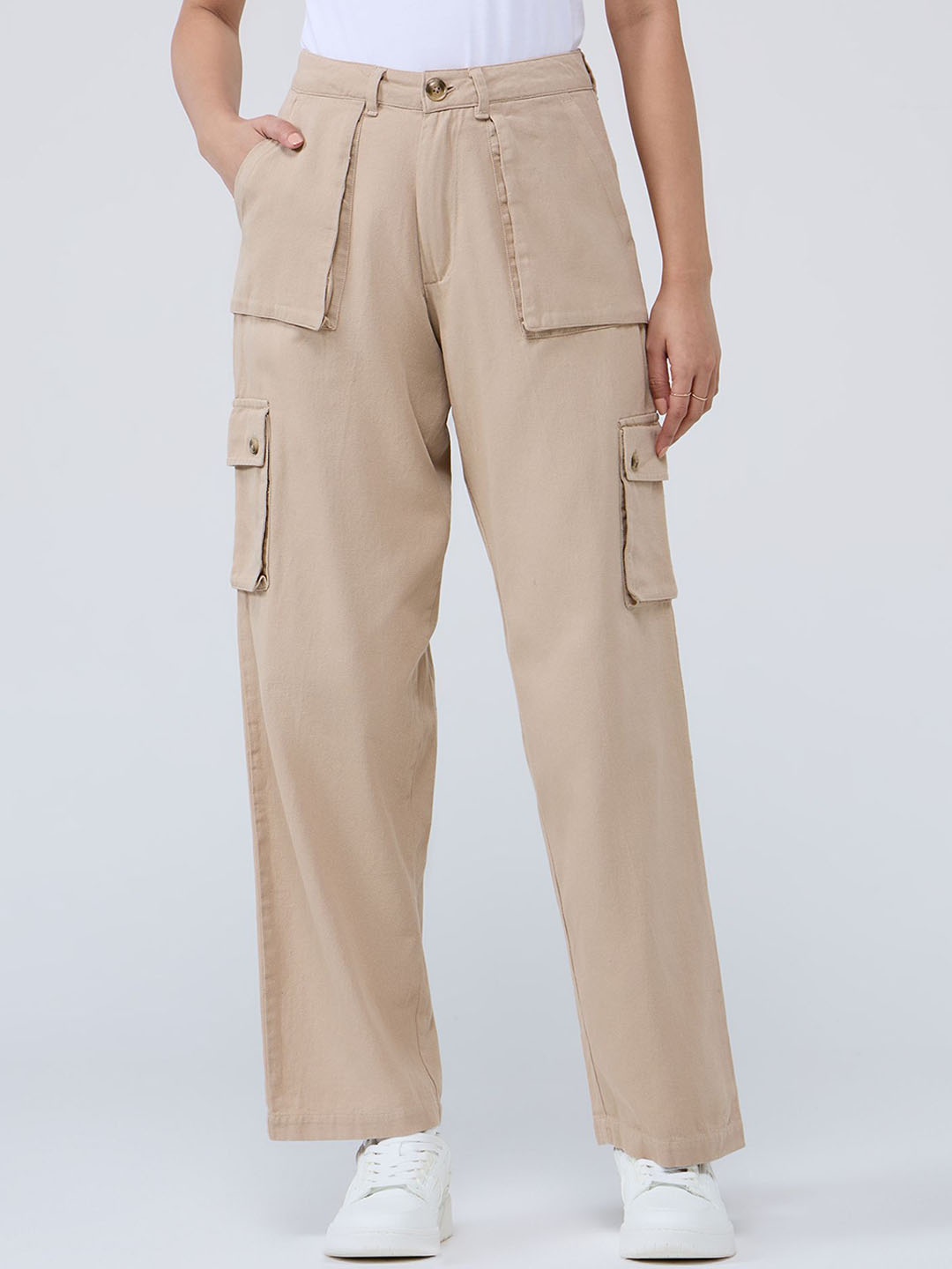 

20Dresses Women High-Rise Cargos Trousers, Beige