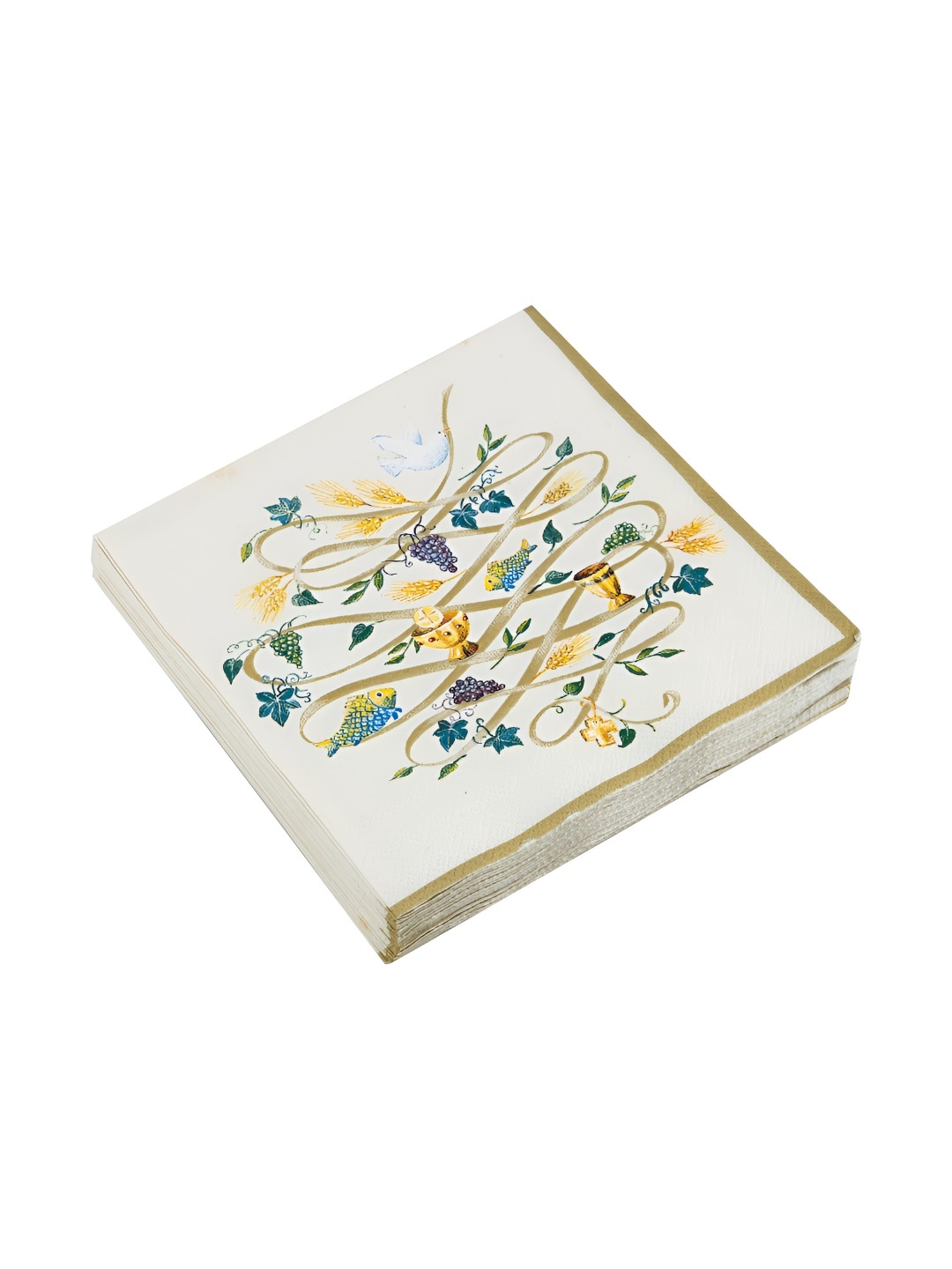 

NATURALLY YOURS Set Of 6 White And Green Printed Table Napkins