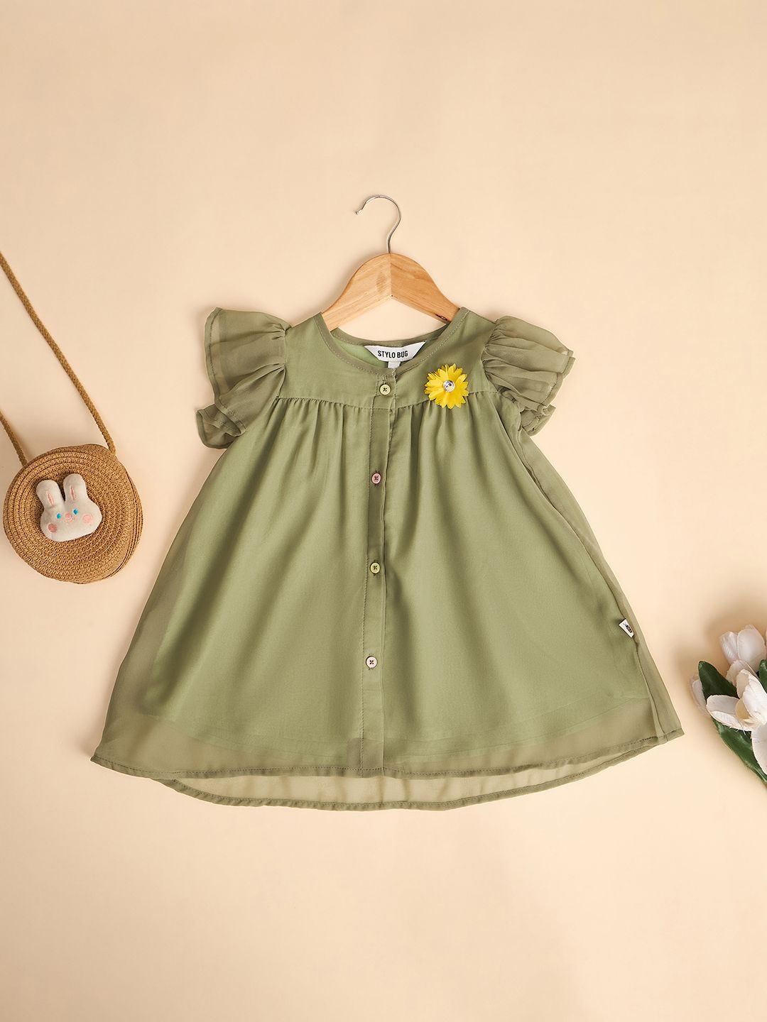 

Stylo Bug Flutter Sleeve Georgette A-Line Dress, Green