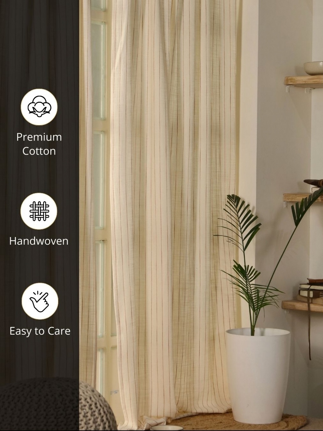 

Peepul Tree Off White Cotton Striped Long Door Curtain