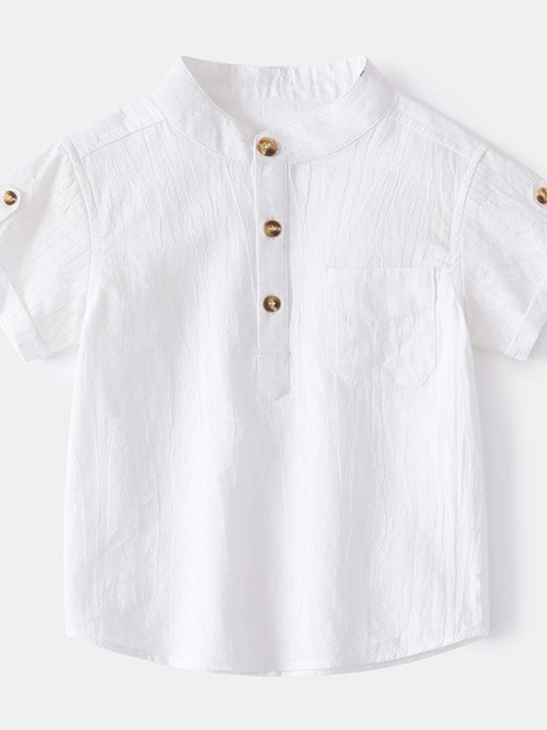 

LULU & SKY Boys Textured Band Collar Cotton Relaxed Fit Casual Shirt, White