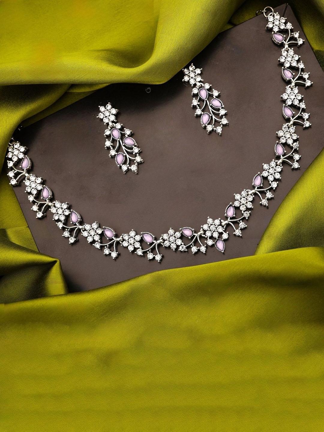 

Lyriss Silver-Plated American Diamond Studded Necklace And Earrings