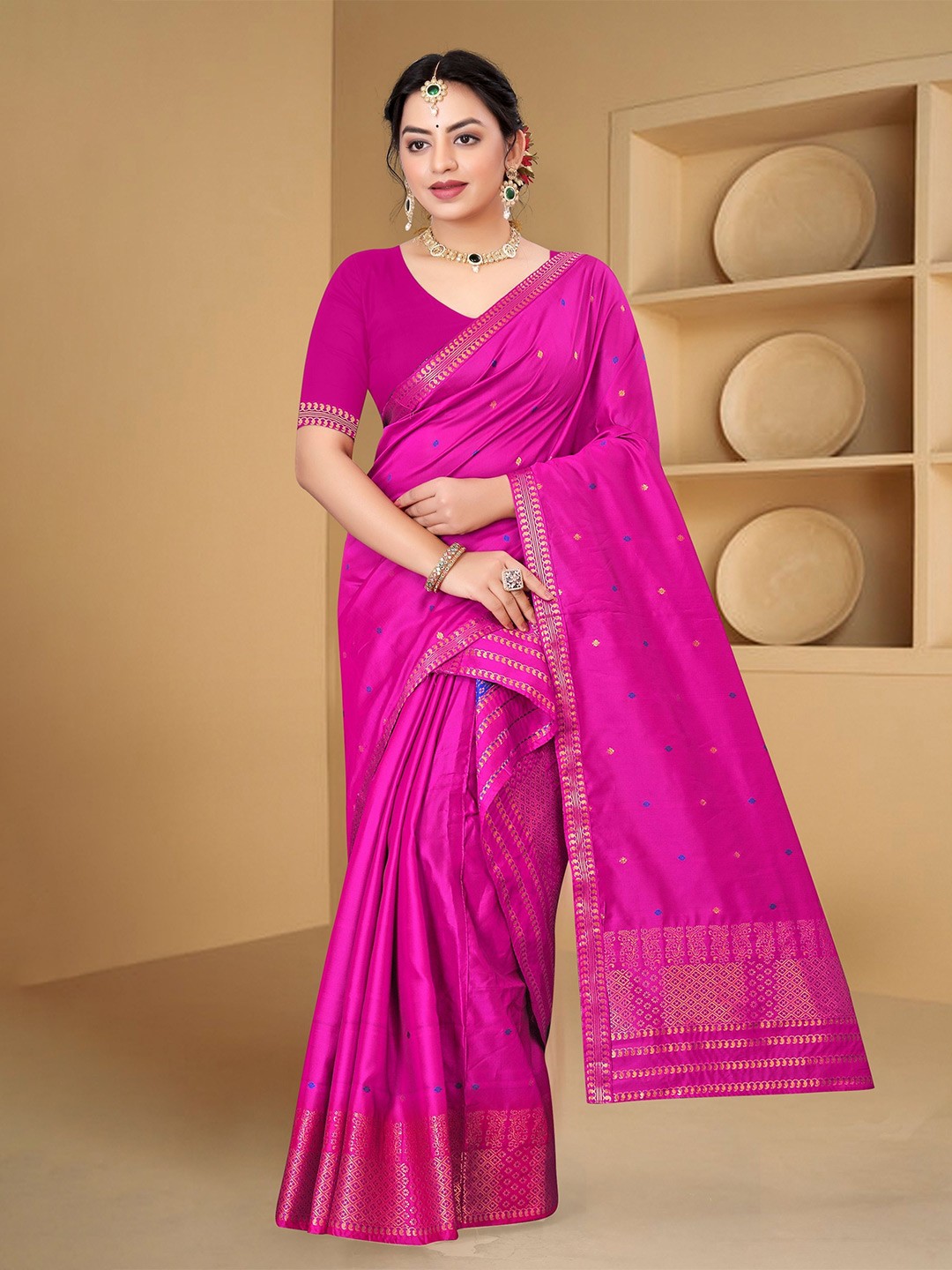 

KAMDAR Zari Woven Assamese Mekhela Sador, Pink