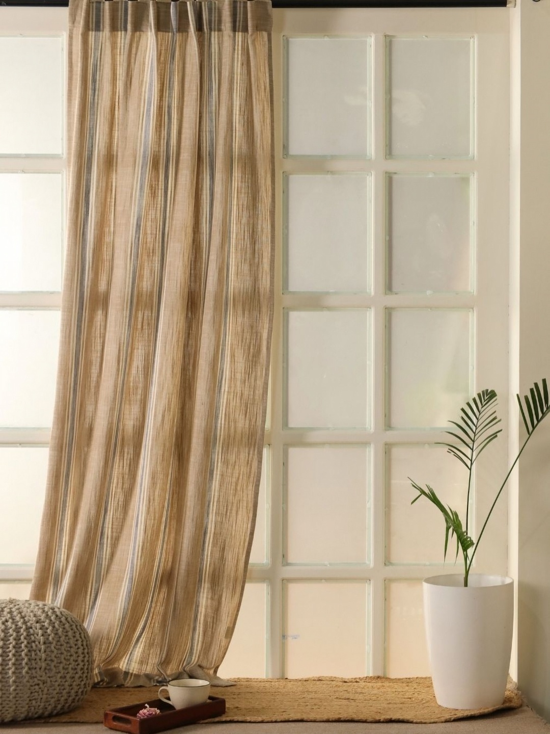 

Peepul Tree Beige And Blue Cotton Striped Sheer Door Curtain