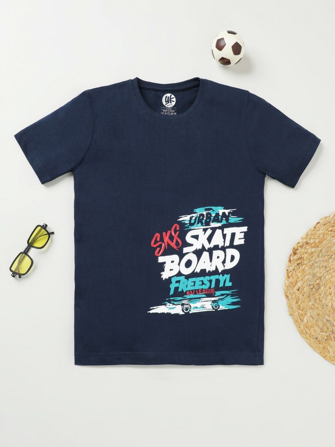 

YK Boys Graphic Printed Round Neck Cotton T-shirt, Navy blue