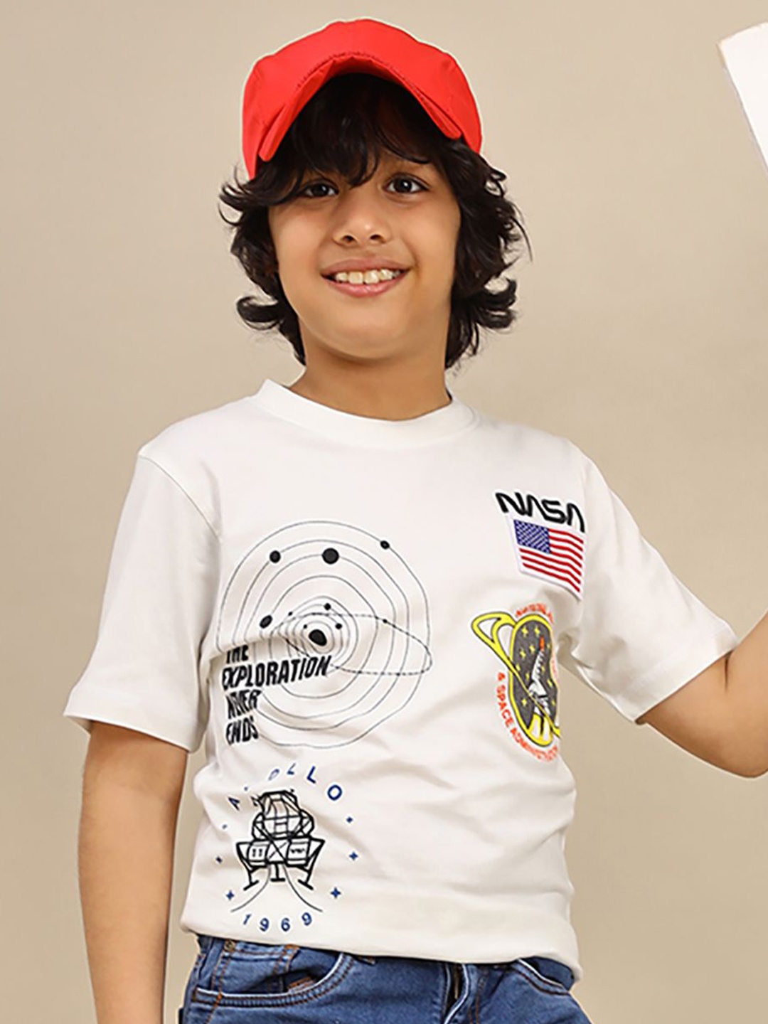 

Kids Ville Boys Nasa Printed Pure Cotton Short Sleeve T-Shirt, Off white