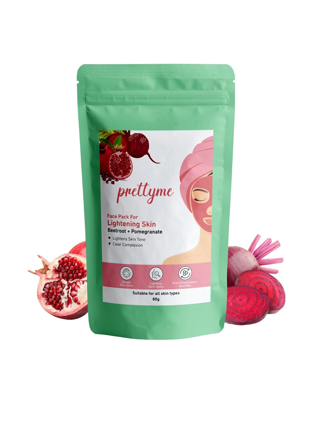 

Prettyme Pomegranate & Beetroot Brighter & Glowing Skin Clay Face Mask - 80 g, Red
