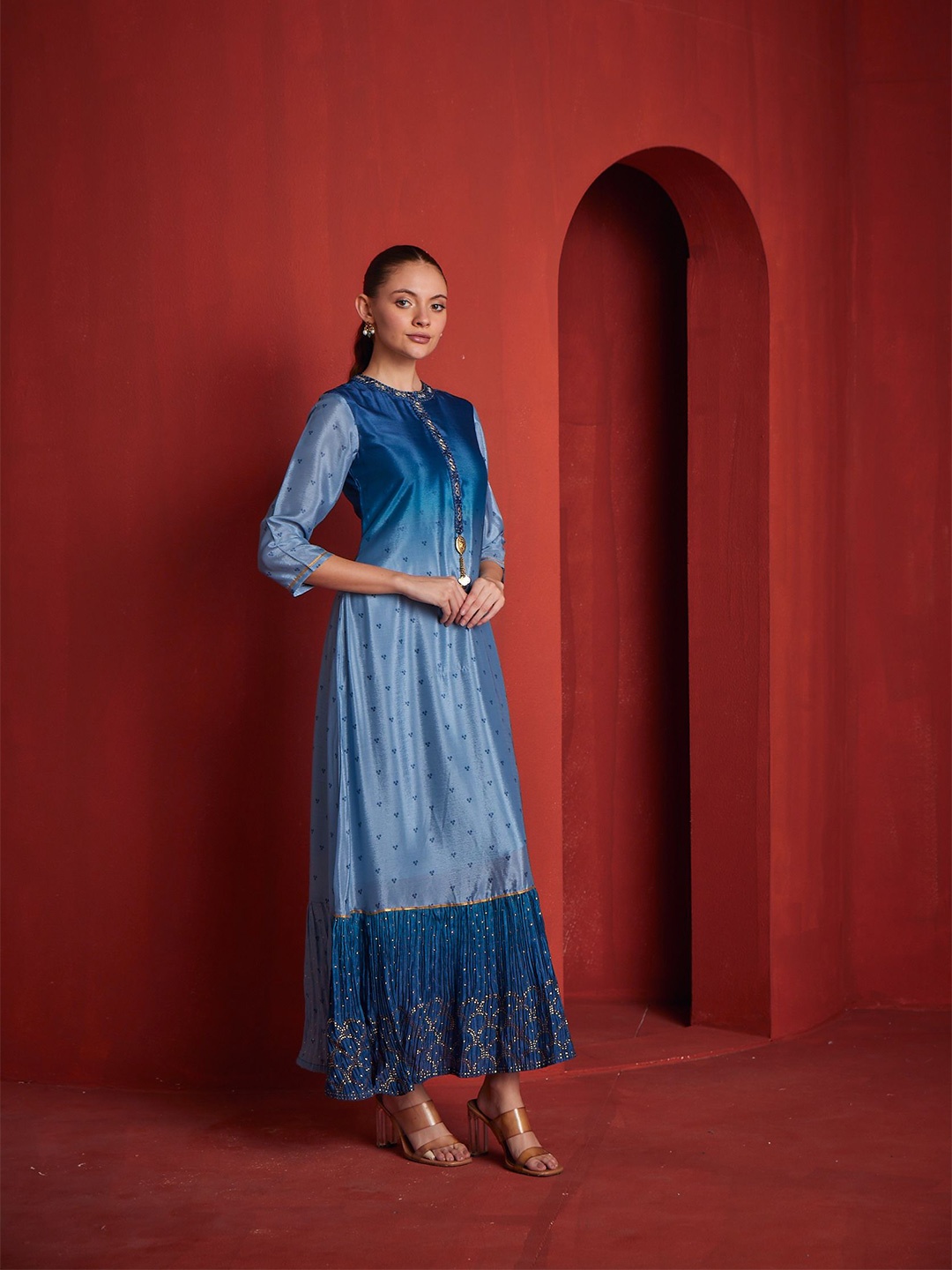 

Neerus Peplum Maxi Dress, Blue