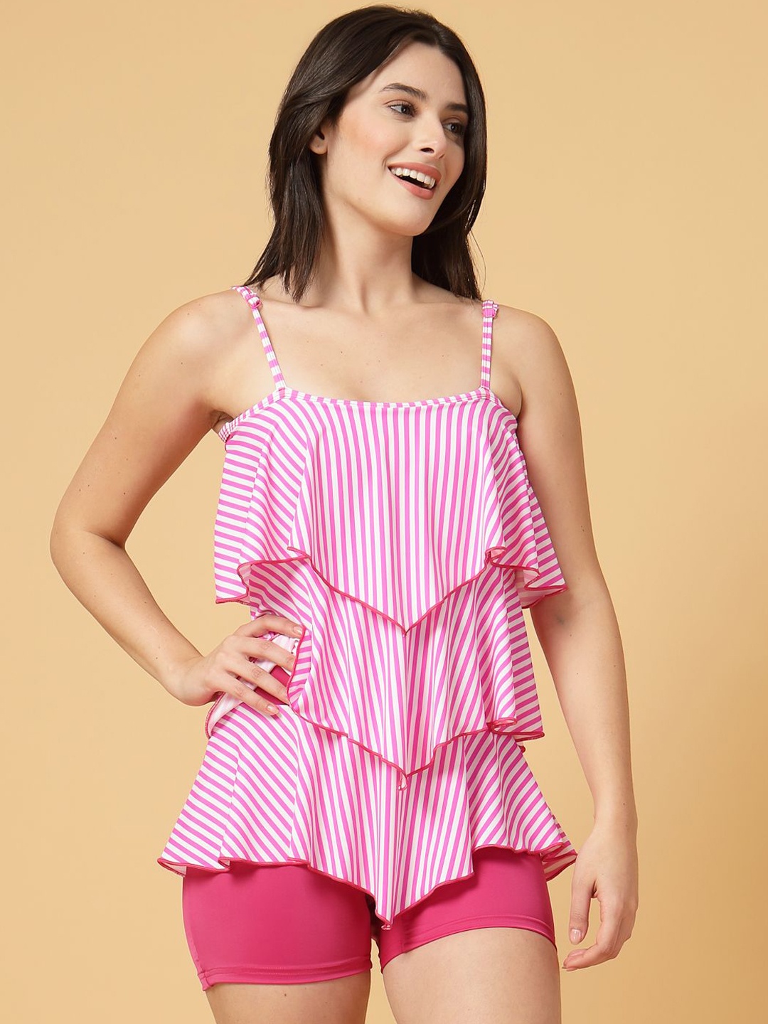 

CUKOO Printed Padded Swimwear With Attached Shorts, Pink