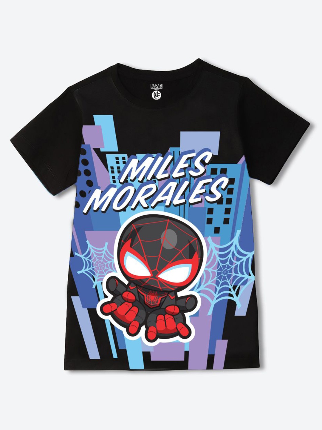 

YK Marvel Boys Spider-Man Graphic Printed Round Neck Regular Fit Cotton T-shirt, Black