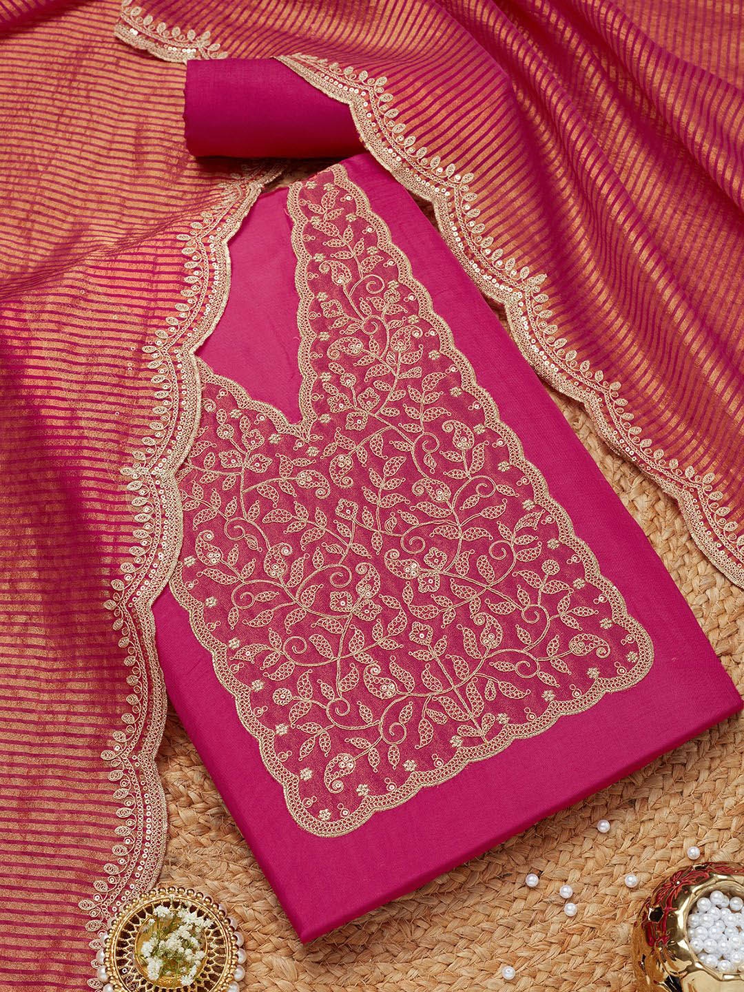 

Soch Paisley Embroidered Sequinned Unstitched Dress Material, Fuchsia