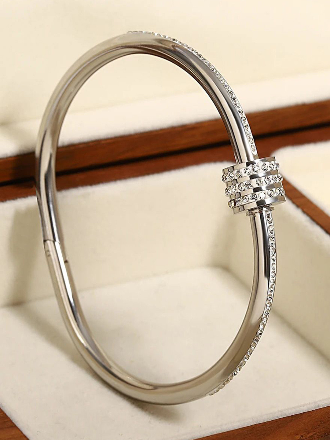 

Shining Diva Fashion Women Crystals Silver-Plated Bangle-Style Bracelet