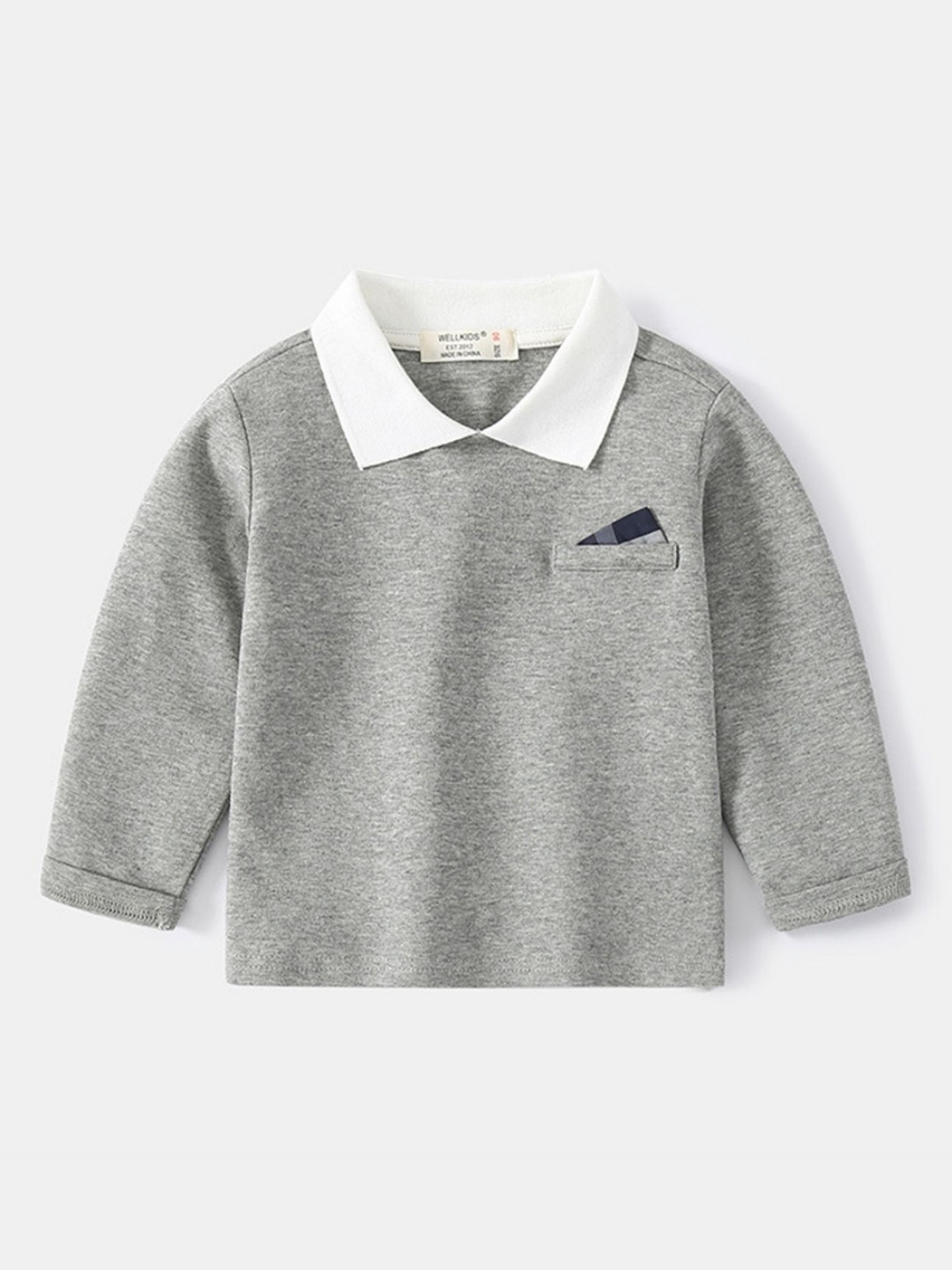 

LULU & SKY Boys Colourblocked Polo Collar Organic Cotton Applique T-shirt, Grey