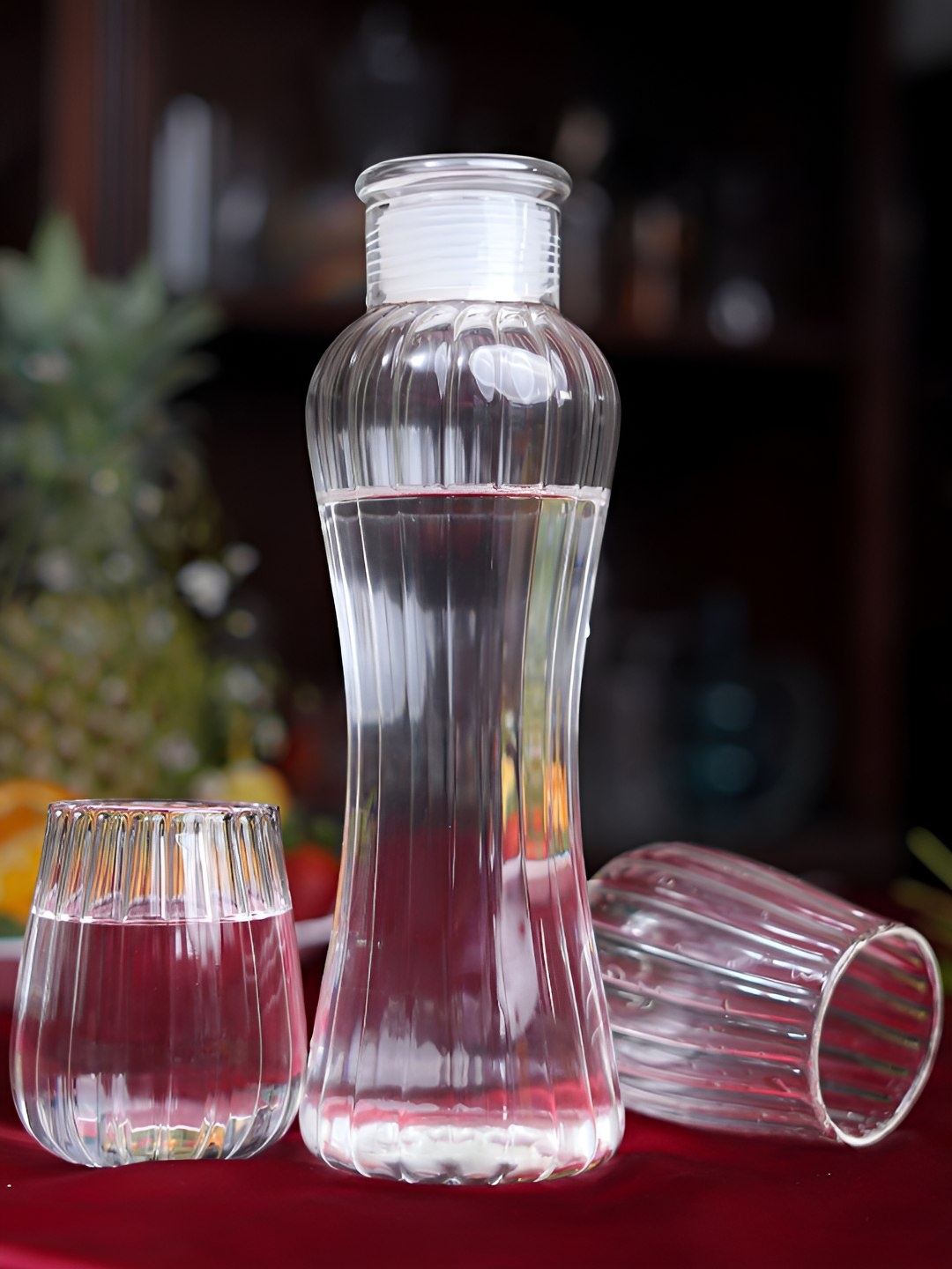 

Aura Transparent Set Of Bottle And 2 Ribbed Glass Set